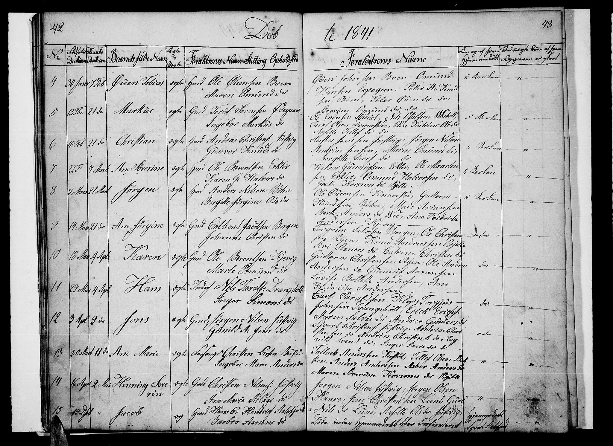 Tveit sokneprestkontor, SAK/1111-0043/F/Fb/L0002: Parish register (copy) no. B 2, 1835-1854, p. 42-43
