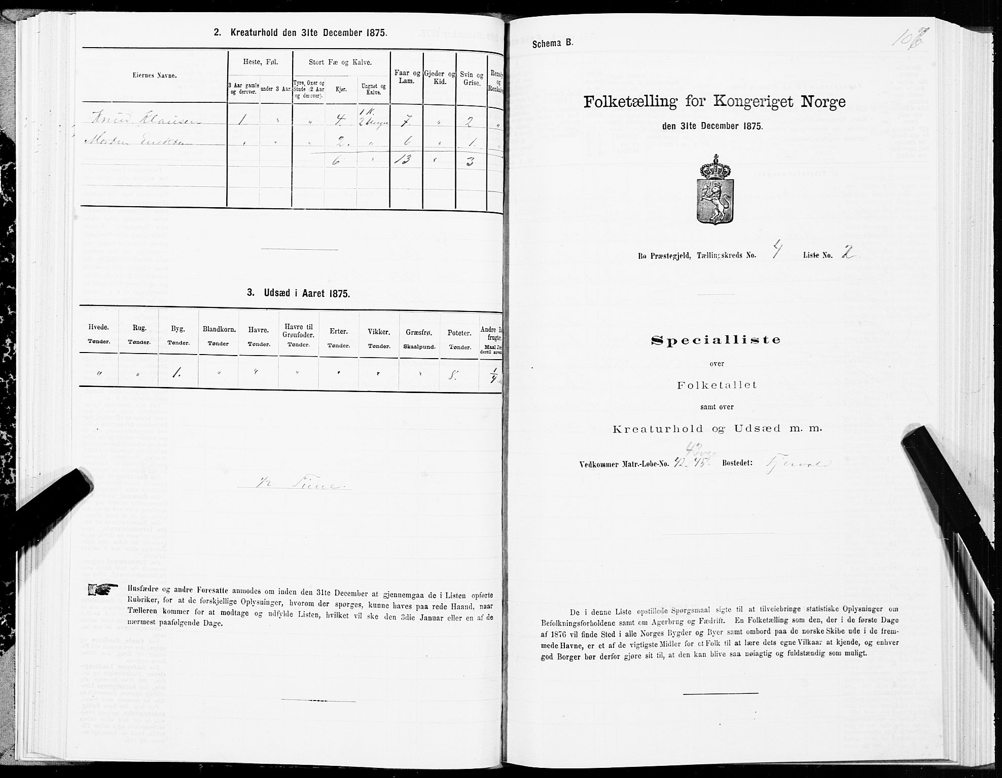 SAT, 1875 census for 1867P Bø, 1875, p. 2106