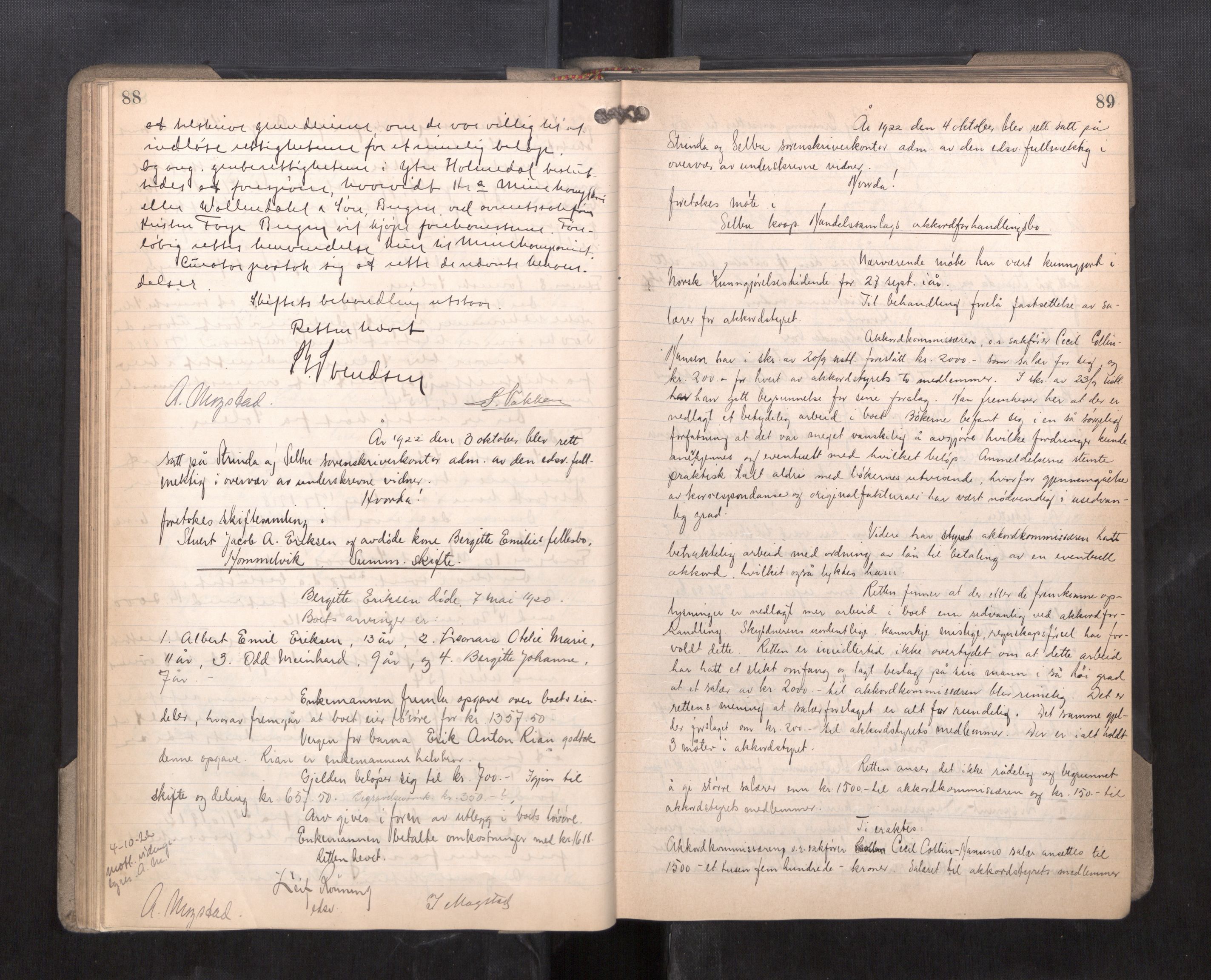Strinda og Selbu sorenskriveri, AV/SAT-A-0015/3/3B/L0014: Skifteforhandlingsprot. 14, 1922-1924, p. 88-89