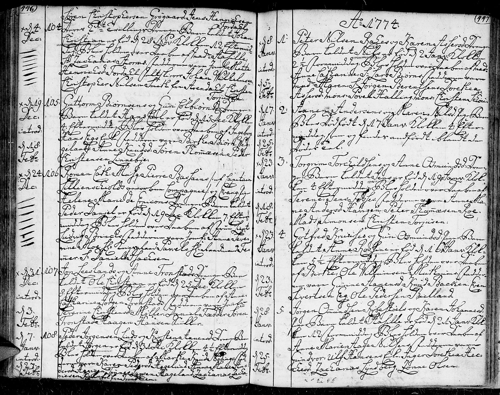Kristiansand domprosti, SAK/1112-0006/F/Fa/L0002: Parish register (official) no. A 2, 1755-1778, p. 446-447