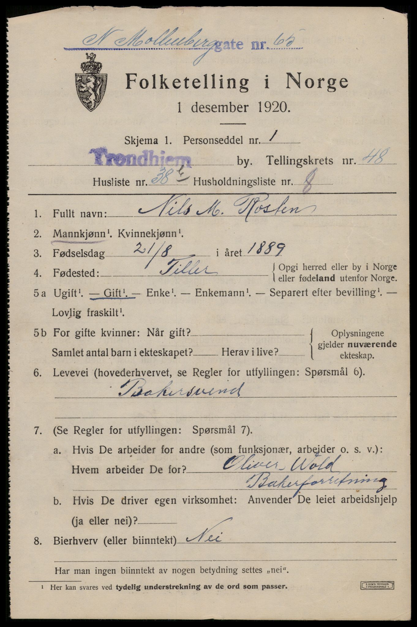 SAT, 1920 census for Trondheim, 1920, p. 102384