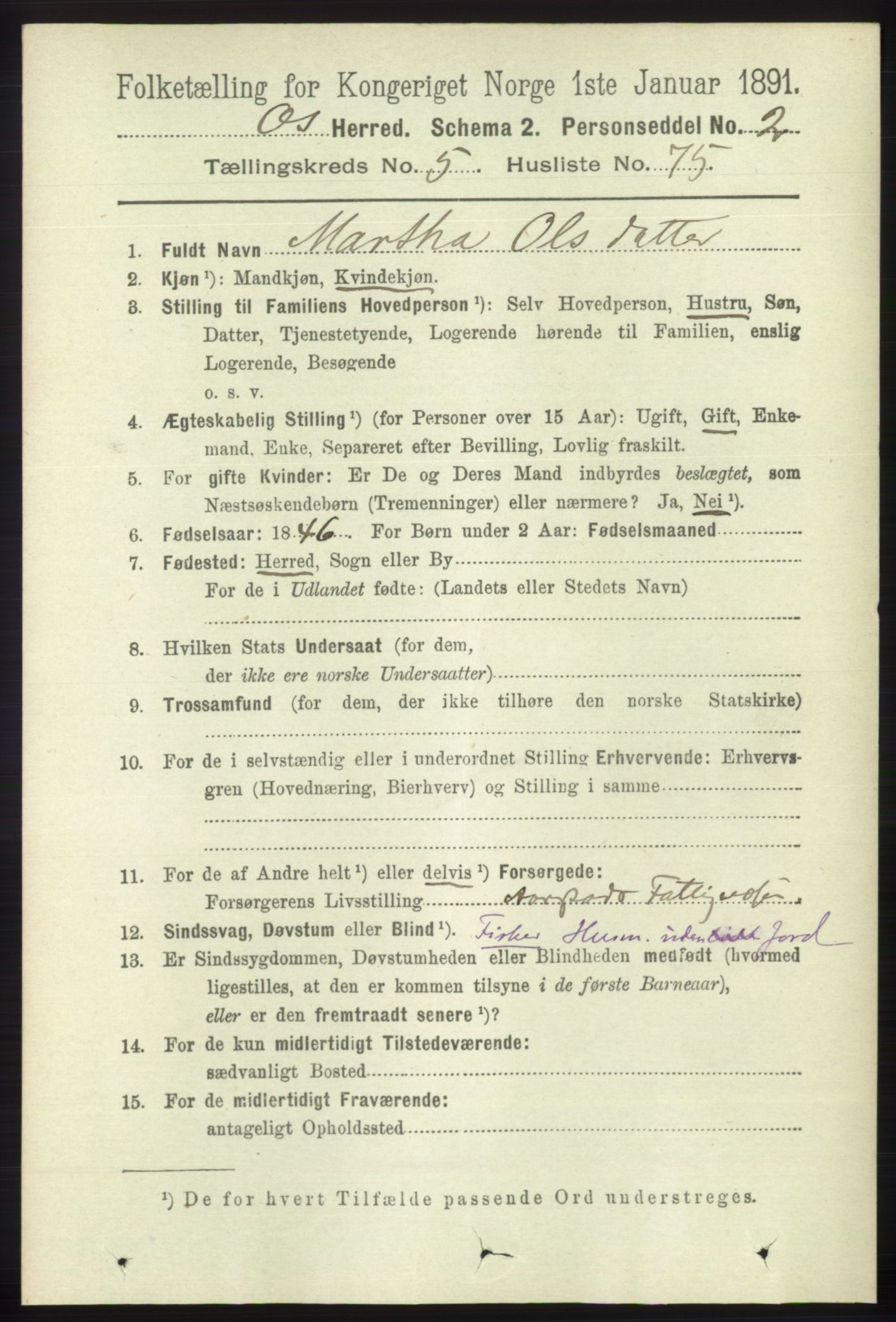 RA, 1891 census for 1243 Os, 1891, p. 1399