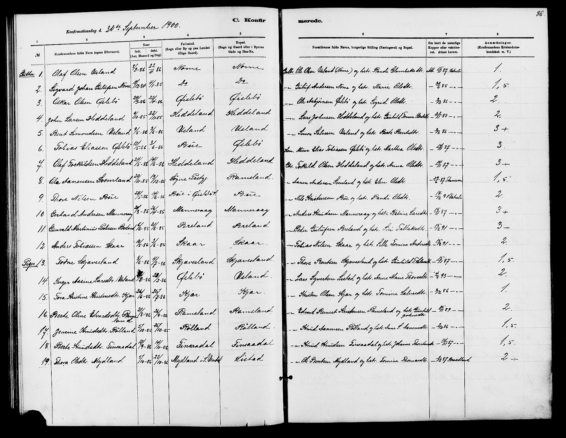 Holum sokneprestkontor, SAK/1111-0022/F/Fb/Fbc/L0003: Parish register (copy) no. B 3, 1882-1908, p. 86