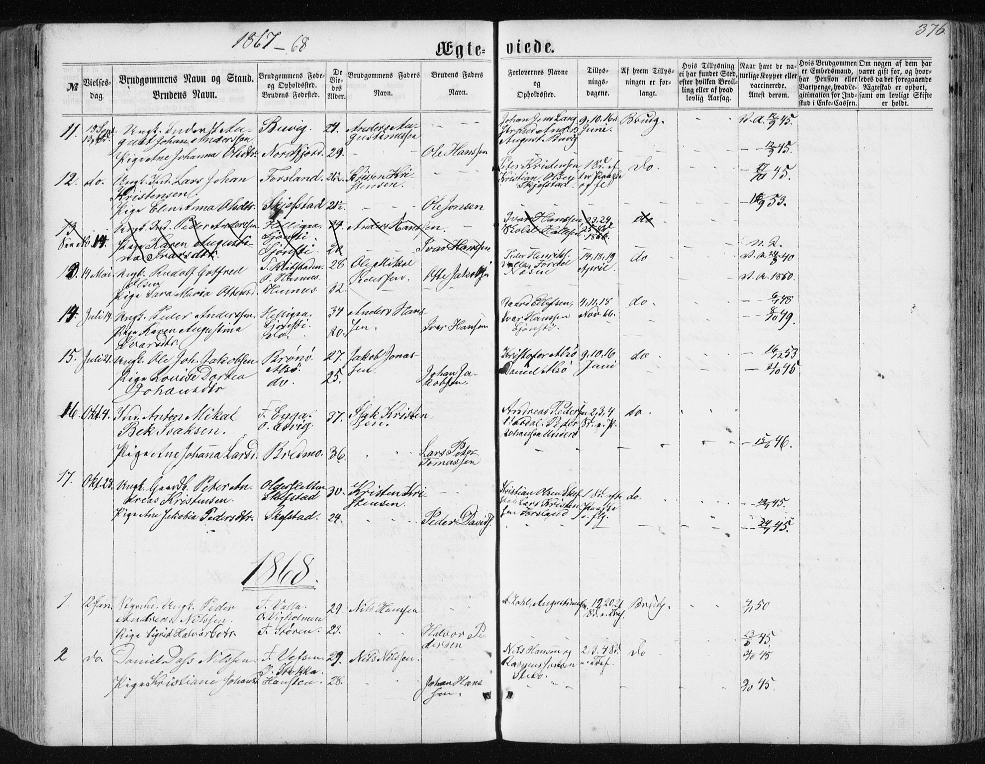 Ministerialprotokoller, klokkerbøker og fødselsregistre - Nordland, AV/SAT-A-1459/838/L0556: Parish register (copy) no. 838C03, 1861-1893, p. 376