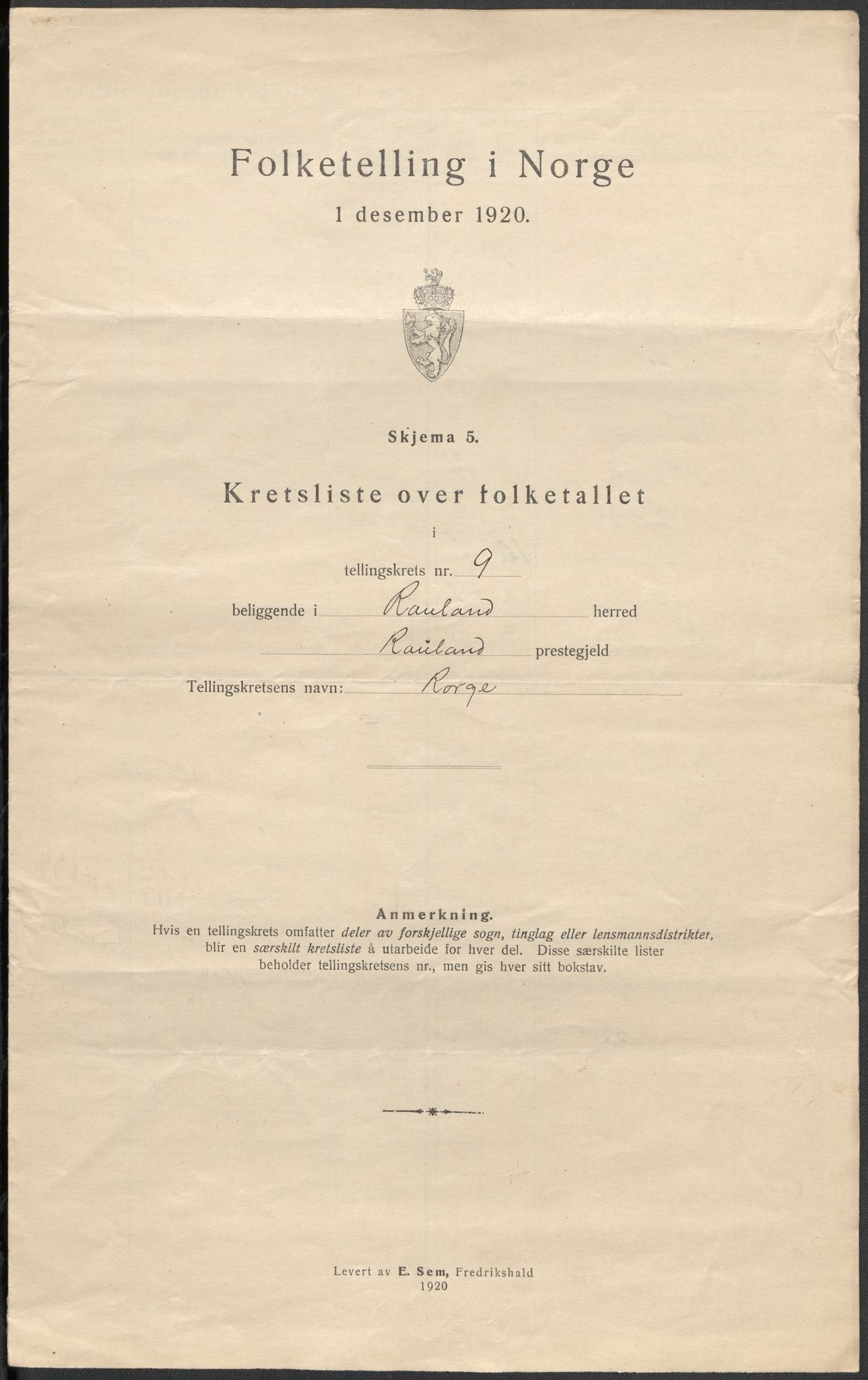 SAKO, 1920 census for Rauland, 1920, p. 29