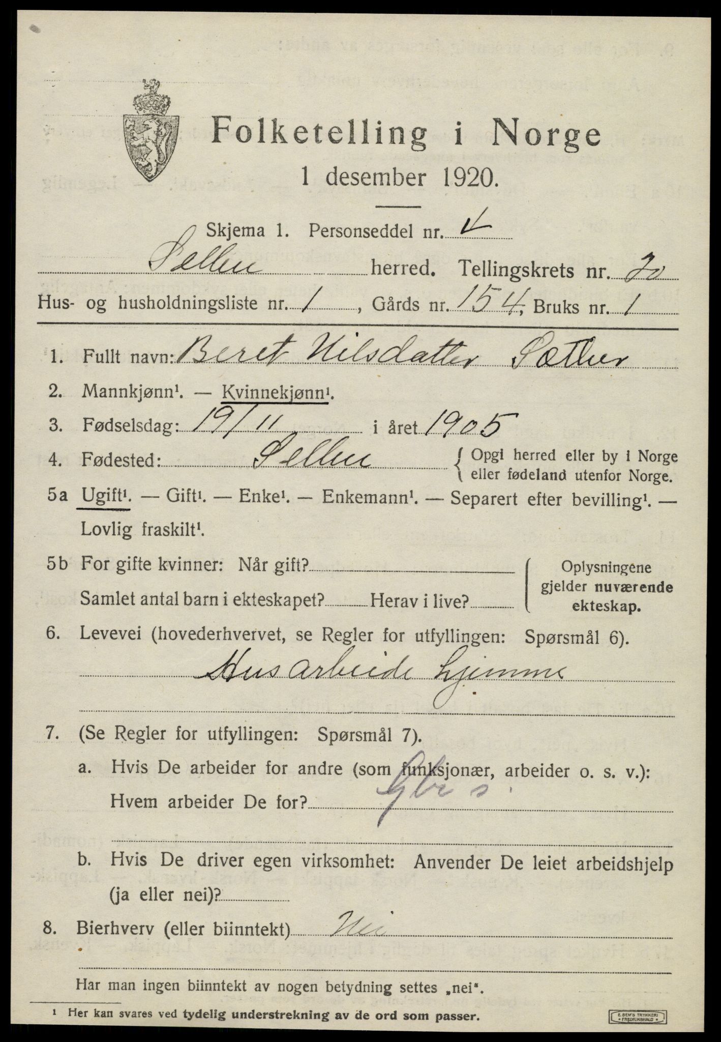 SAT, 1920 census for Selbu, 1920, p. 10214