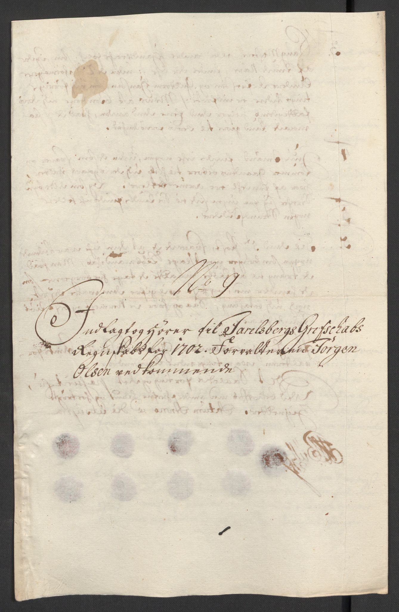 Rentekammeret inntil 1814, Reviderte regnskaper, Fogderegnskap, RA/EA-4092/R32/L1870: Fogderegnskap Jarlsberg grevskap, 1702, p. 153