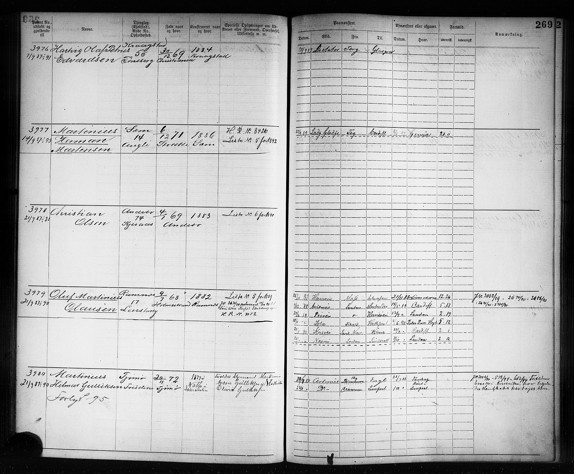 Tønsberg innrulleringskontor, AV/SAKO-A-786/F/Fb/L0007: Annotasjonsrulle Patent nr. 2636-5150, 1881-1892, p. 270