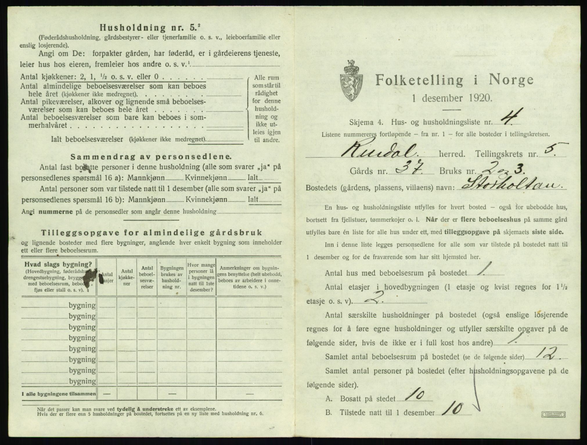 SAT, 1920 census for Rindal, 1920, p. 340