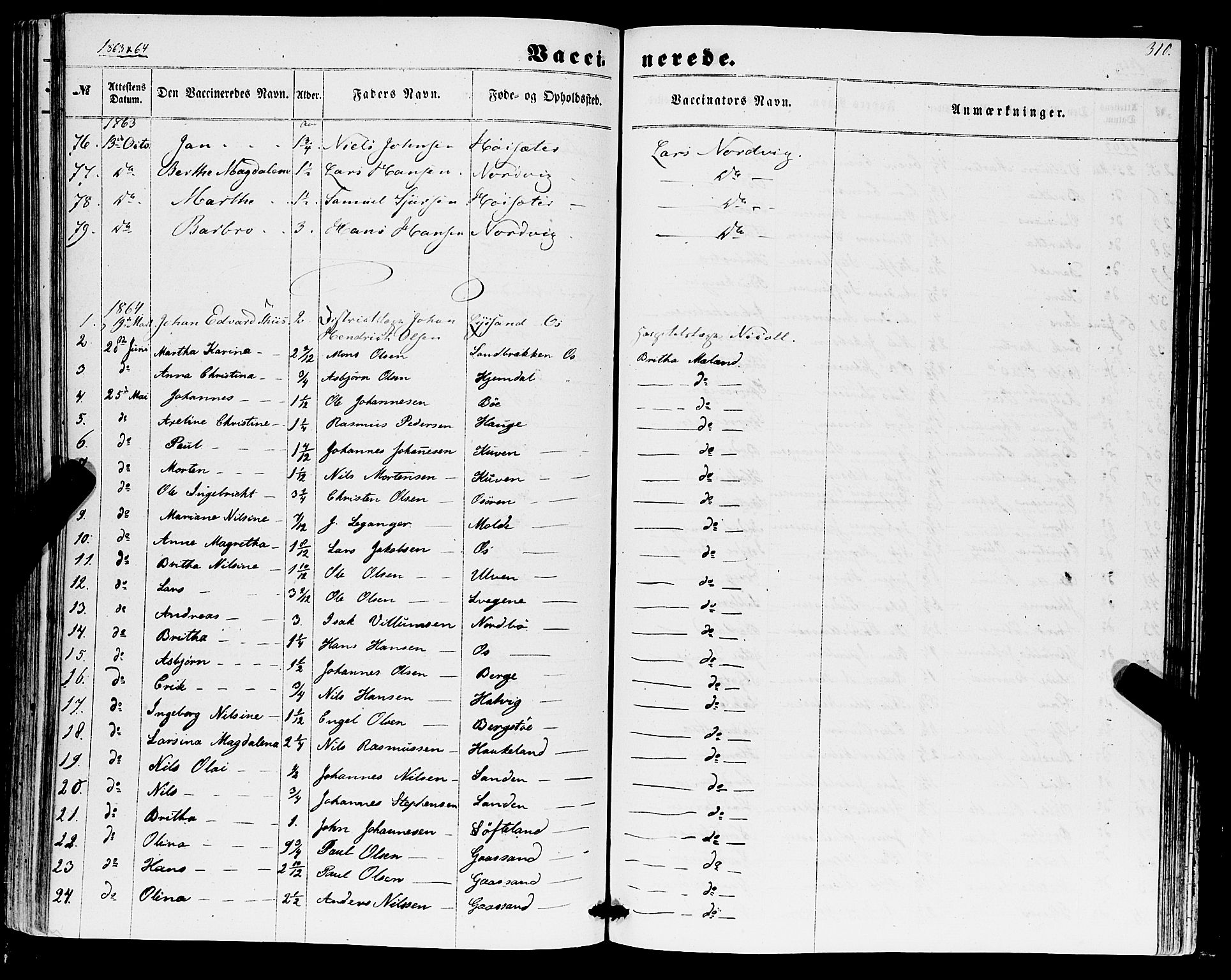 Os sokneprestembete, AV/SAB-A-99929: Parish register (official) no. A 17, 1860-1873, p. 310