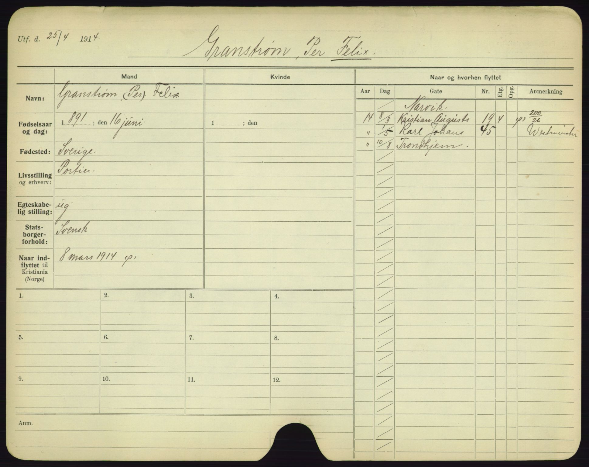 Oslo folkeregister, Registerkort, AV/SAO-A-11715/F/Fa/Fac/L0003: Menn, 1906-1914, p. 577a