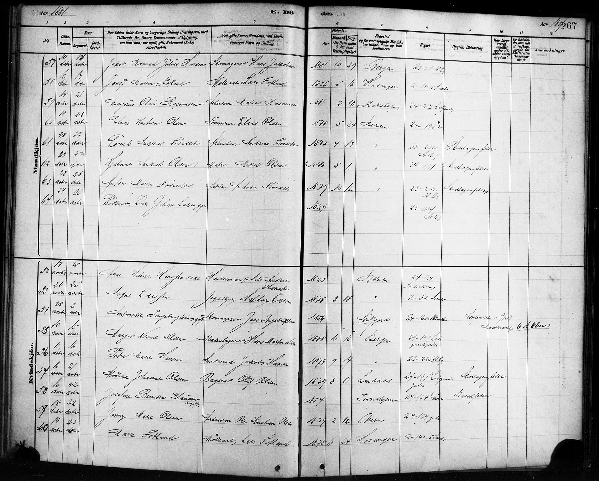 Sandviken Sokneprestembete, SAB/A-77601/H/Ha/L0002: Parish register (official) no. A 2, 1878-1896, p. 267