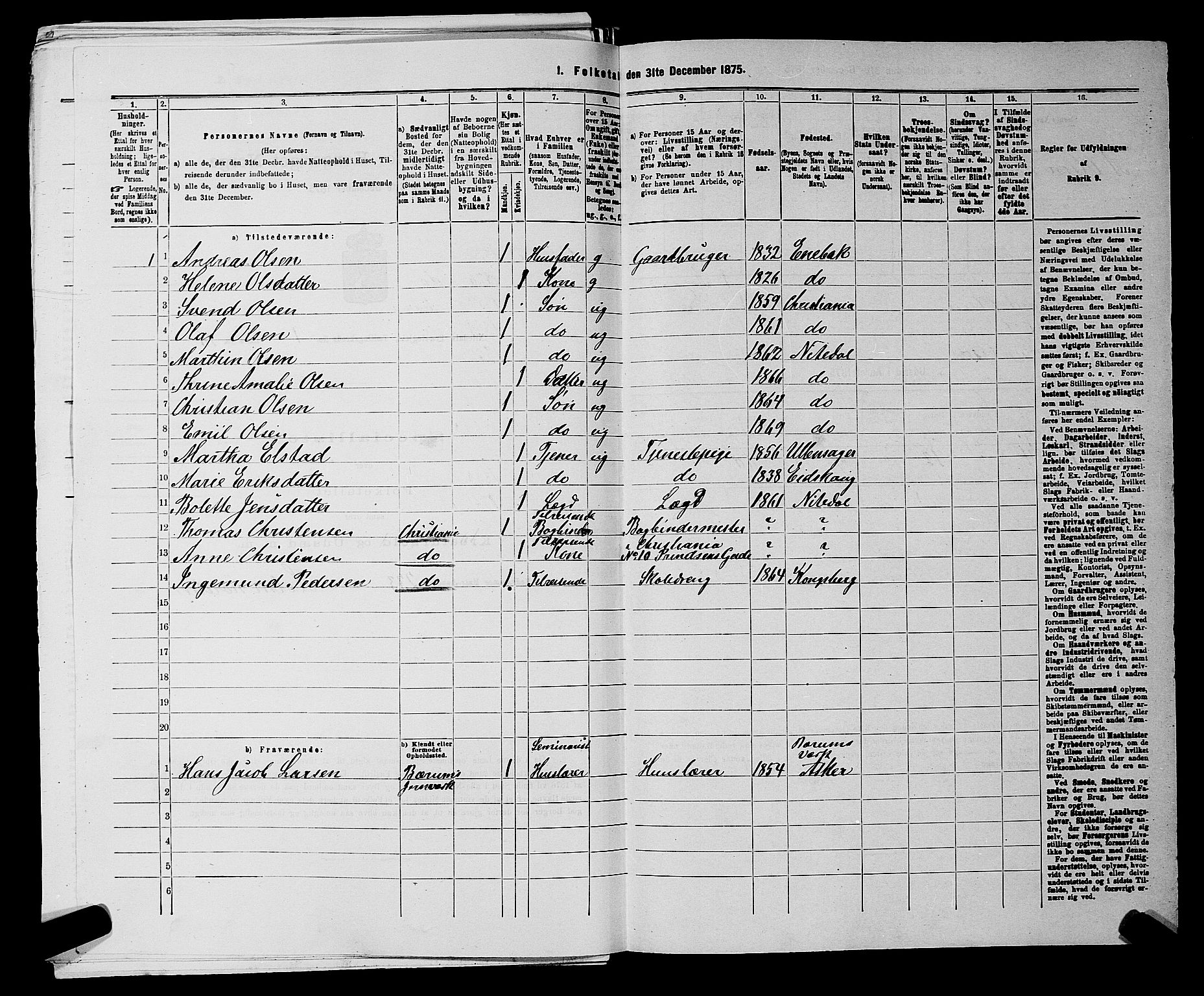 RA, 1875 census for 0233P Nittedal, 1875, p. 190