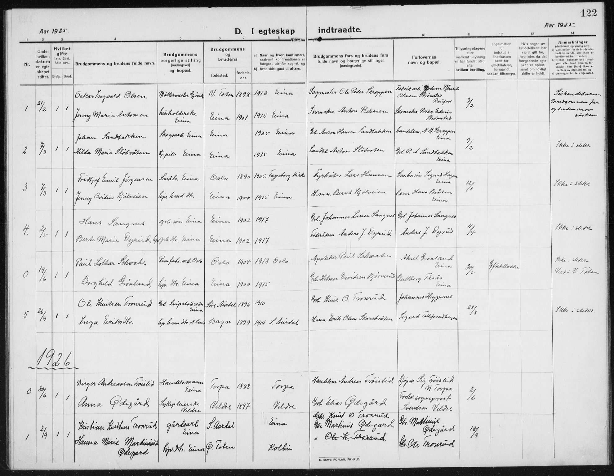 Kolbu prestekontor, AV/SAH-PREST-110/H/Ha/Hab/L0006: Parish register (copy) no. 6, 1916-1934, p. 122