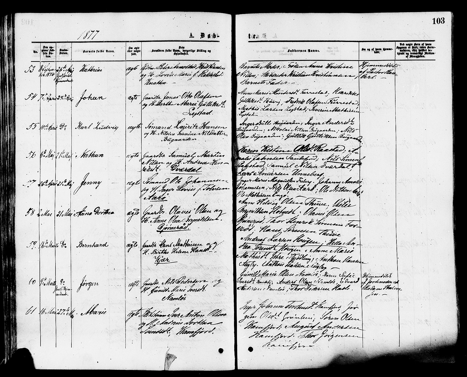 Sandar kirkebøker, SAKO/A-243/F/Fa/L0010: Parish register (official) no. 10, 1872-1882, p. 103