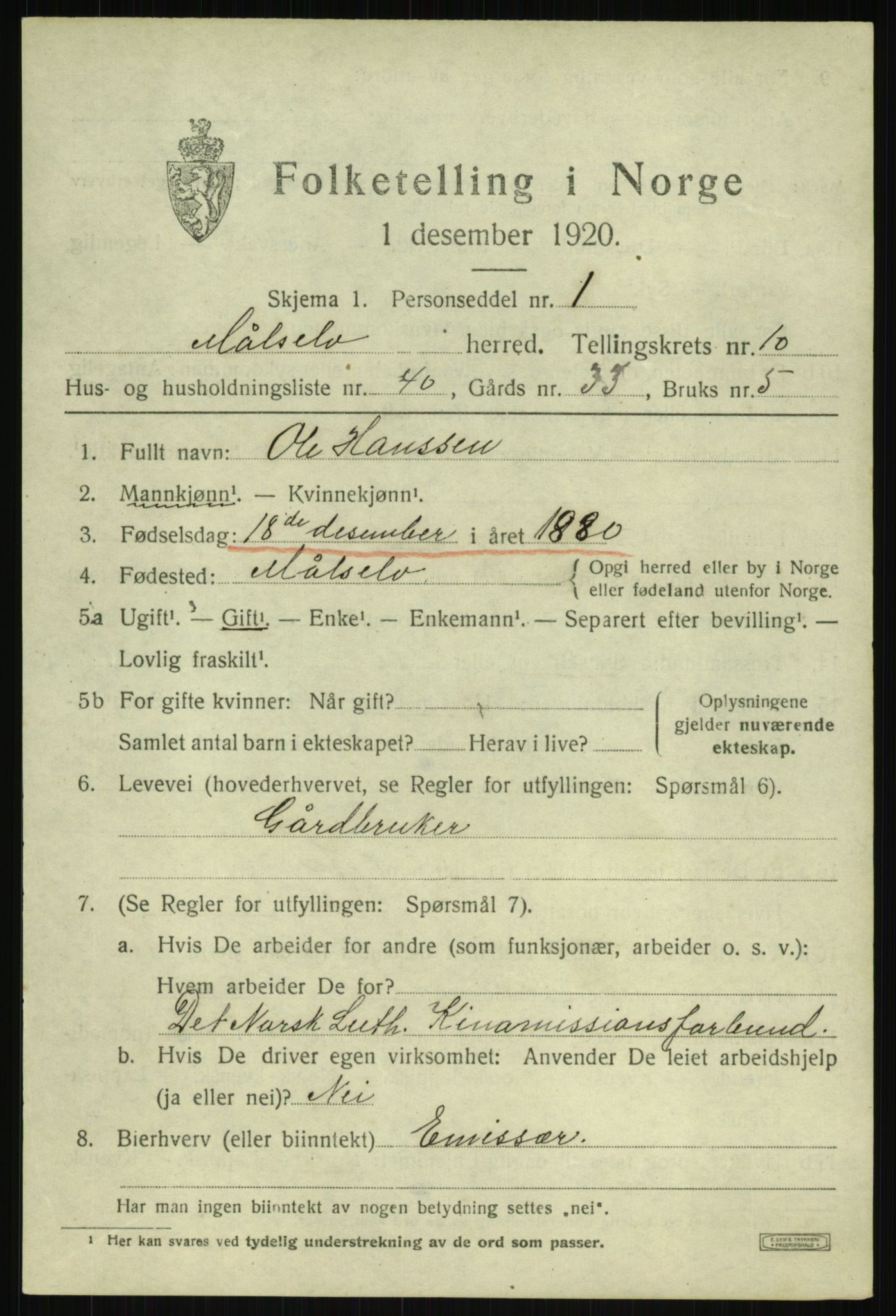 SATØ, 1920 census for Målselv, 1920, p. 6025