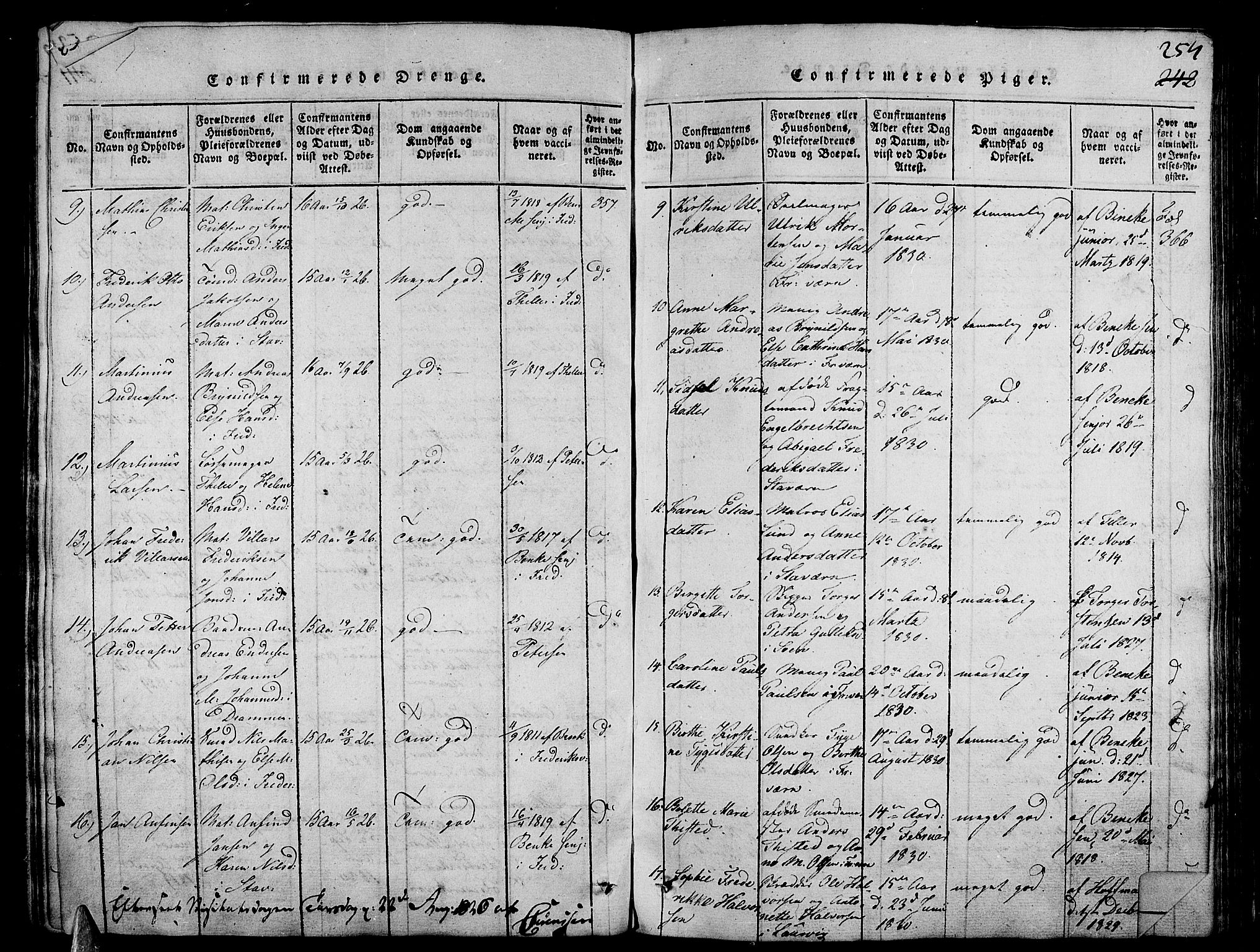 Stavern kirkebøker, AV/SAKO-A-318/G/Ga/L0001: Parish register (copy) no. 1, 1817-1841, p. 254