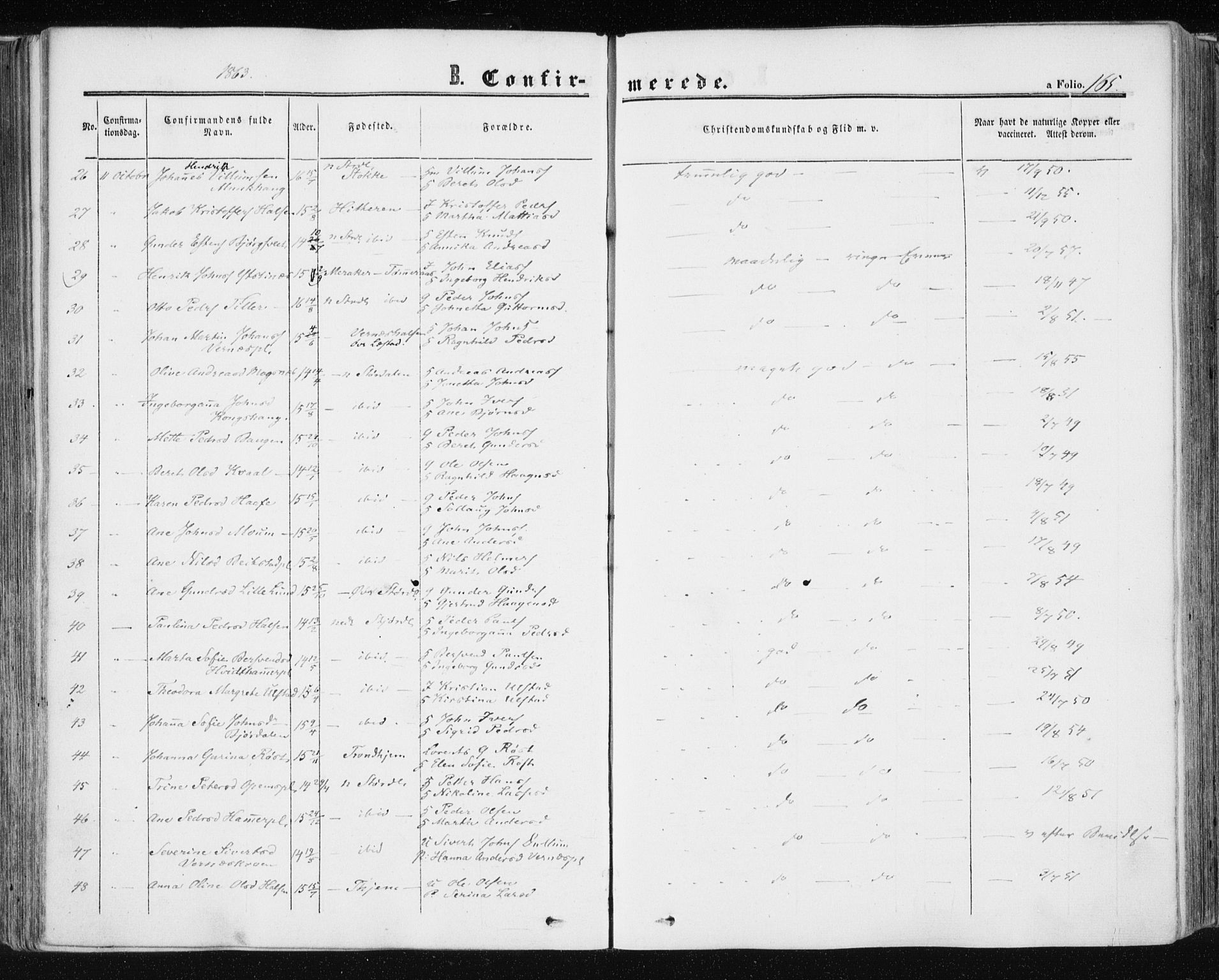 Ministerialprotokoller, klokkerbøker og fødselsregistre - Nord-Trøndelag, SAT/A-1458/709/L0075: Parish register (official) no. 709A15, 1859-1870, p. 165