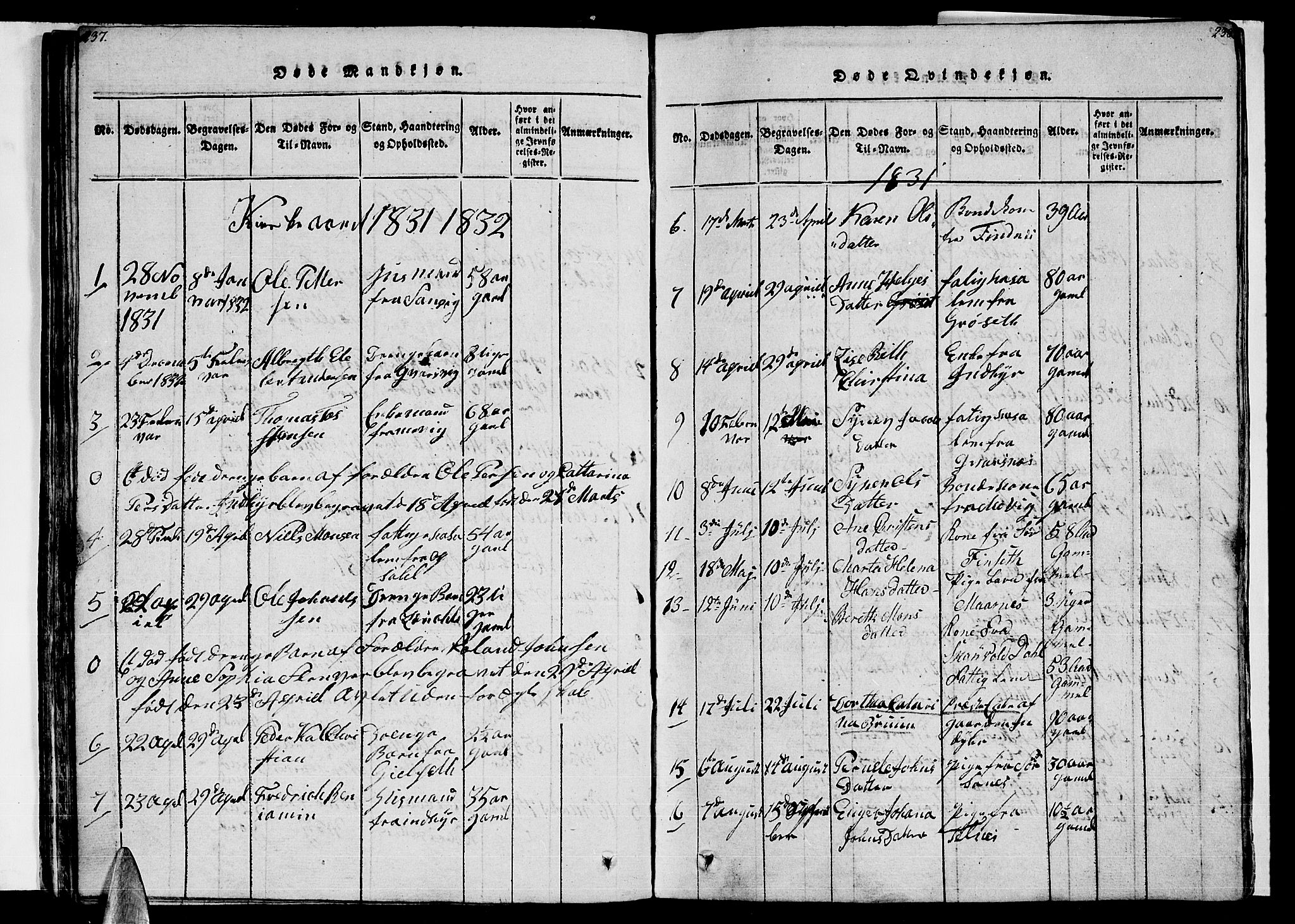 Ministerialprotokoller, klokkerbøker og fødselsregistre - Nordland, AV/SAT-A-1459/805/L0105: Parish register (copy) no. 805C01, 1820-1839, p. 237-238