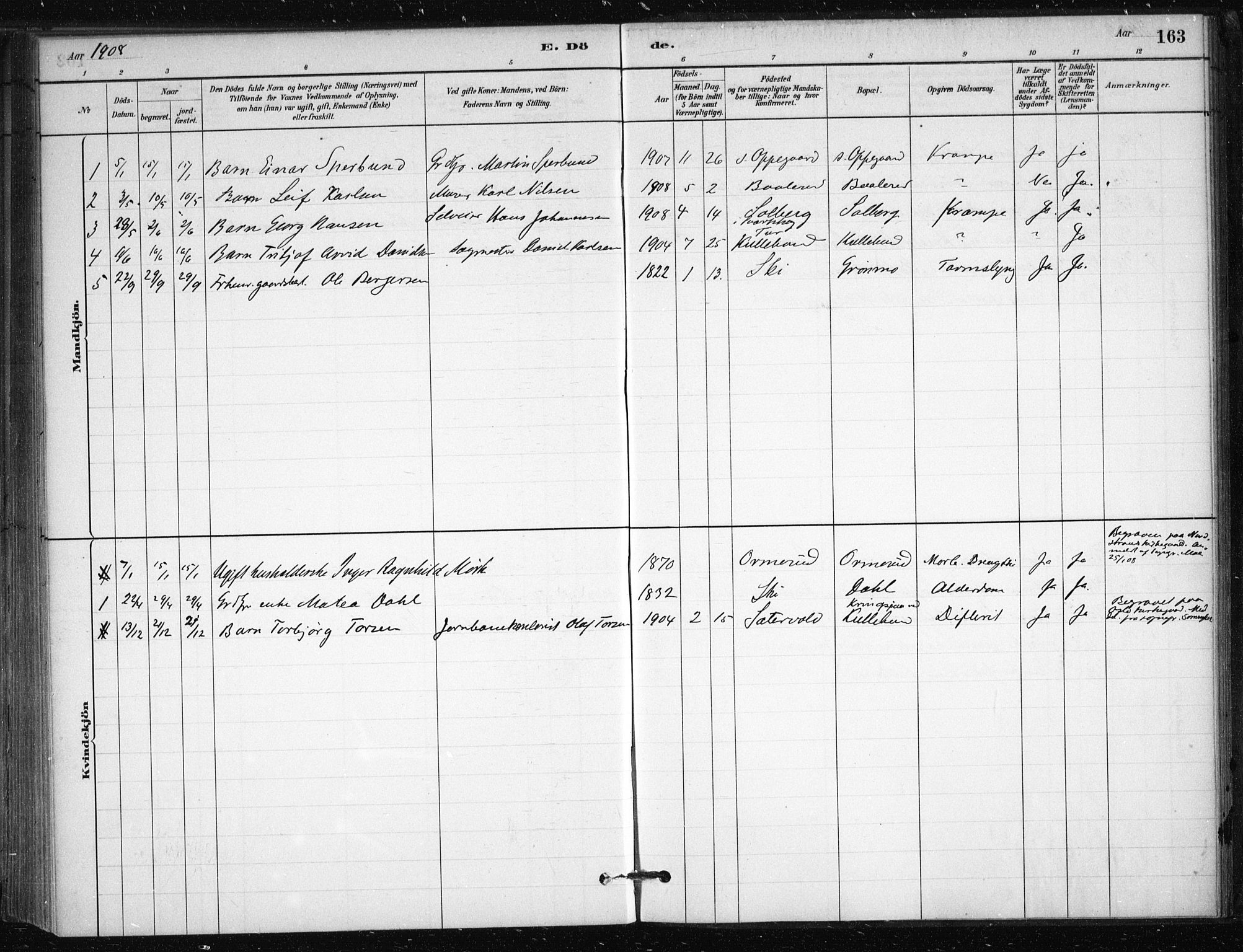 Nesodden prestekontor Kirkebøker, AV/SAO-A-10013/F/Fb/L0001: Parish register (official) no. II 1, 1880-1915, p. 163