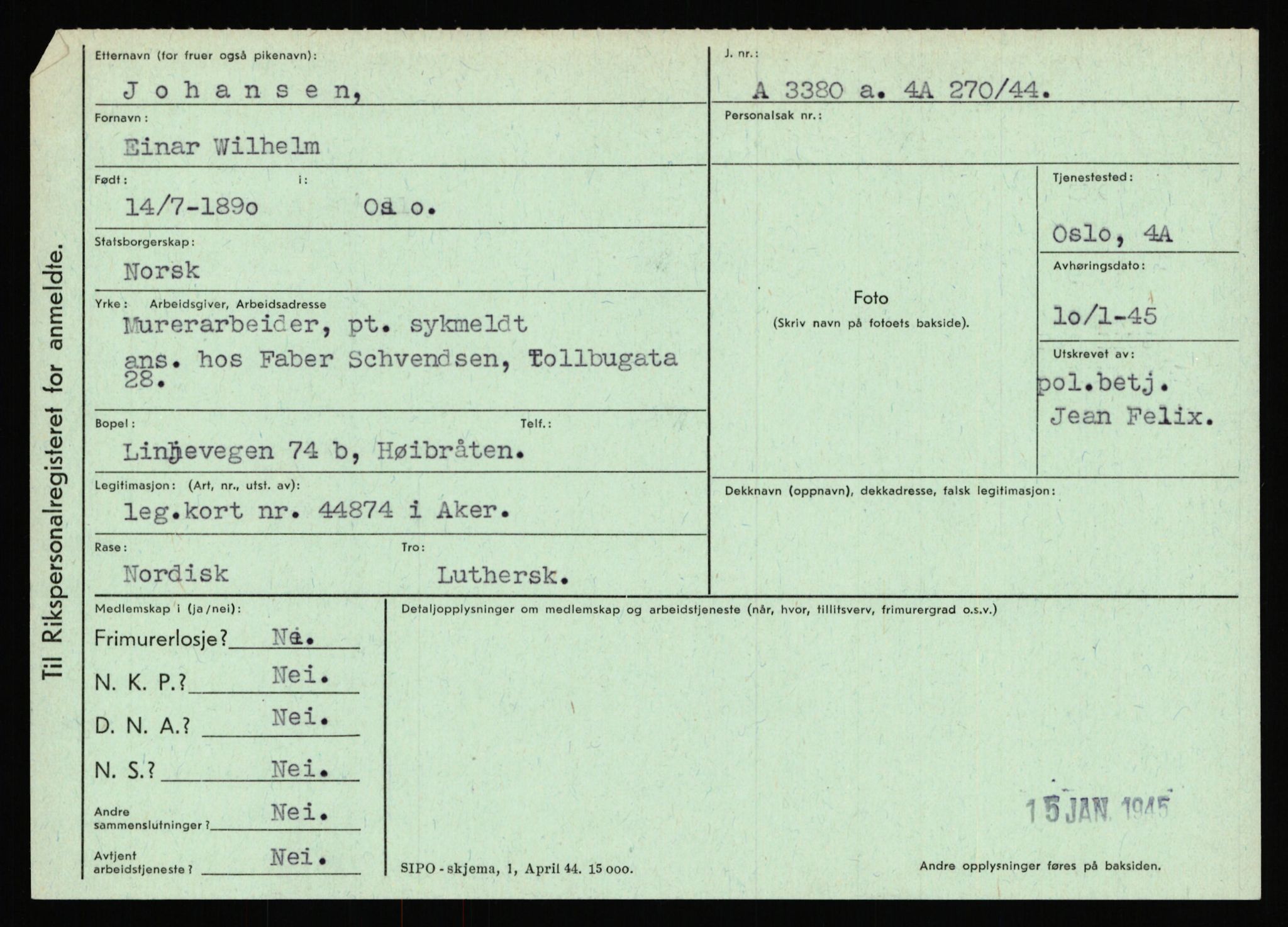 Statspolitiet - Hovedkontoret / Osloavdelingen, AV/RA-S-1329/C/Ca/L0008: Johan(nes)sen - Knoph, 1943-1945, p. 6