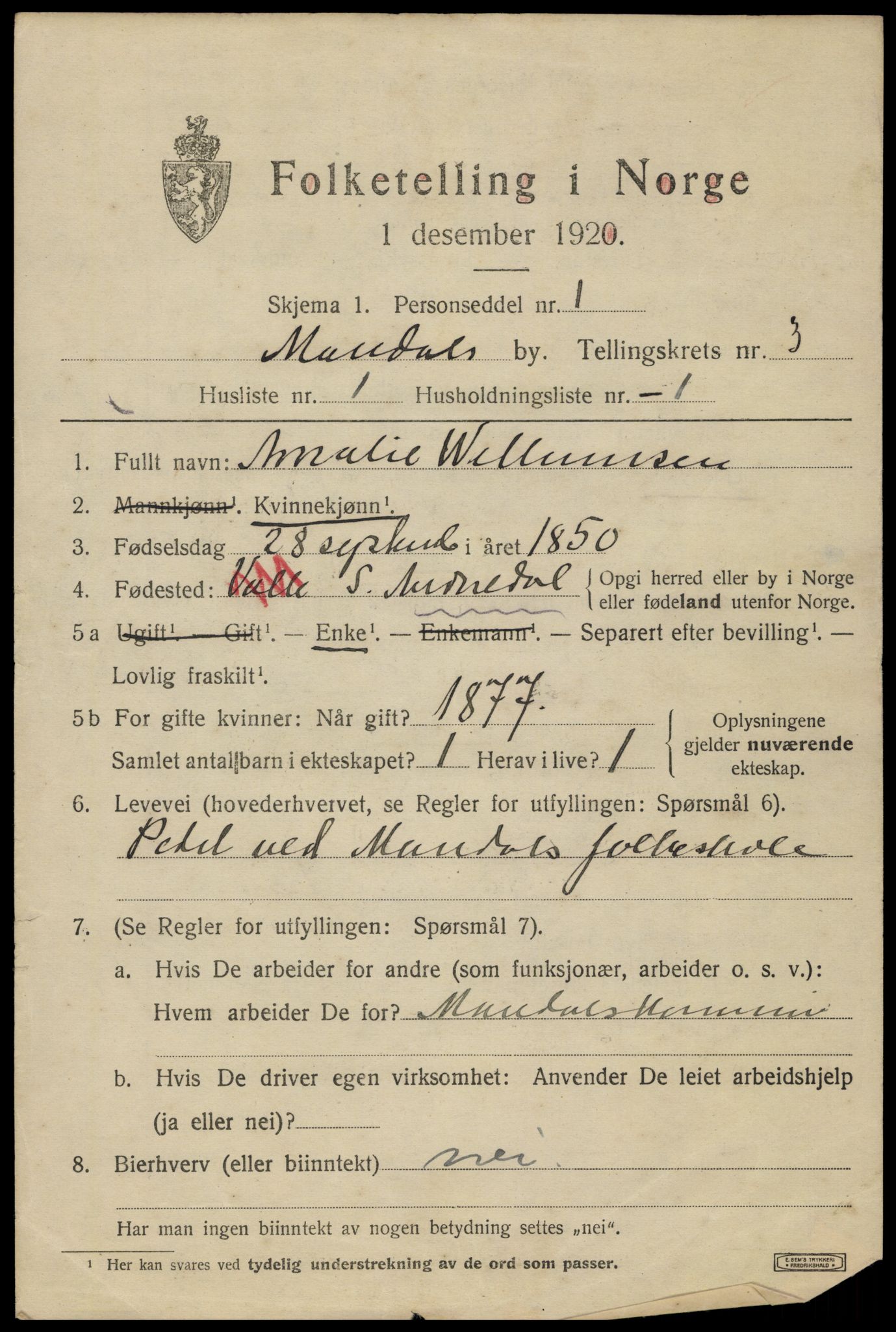 SAK, 1920 census for Mandal, 1920, p. 5423