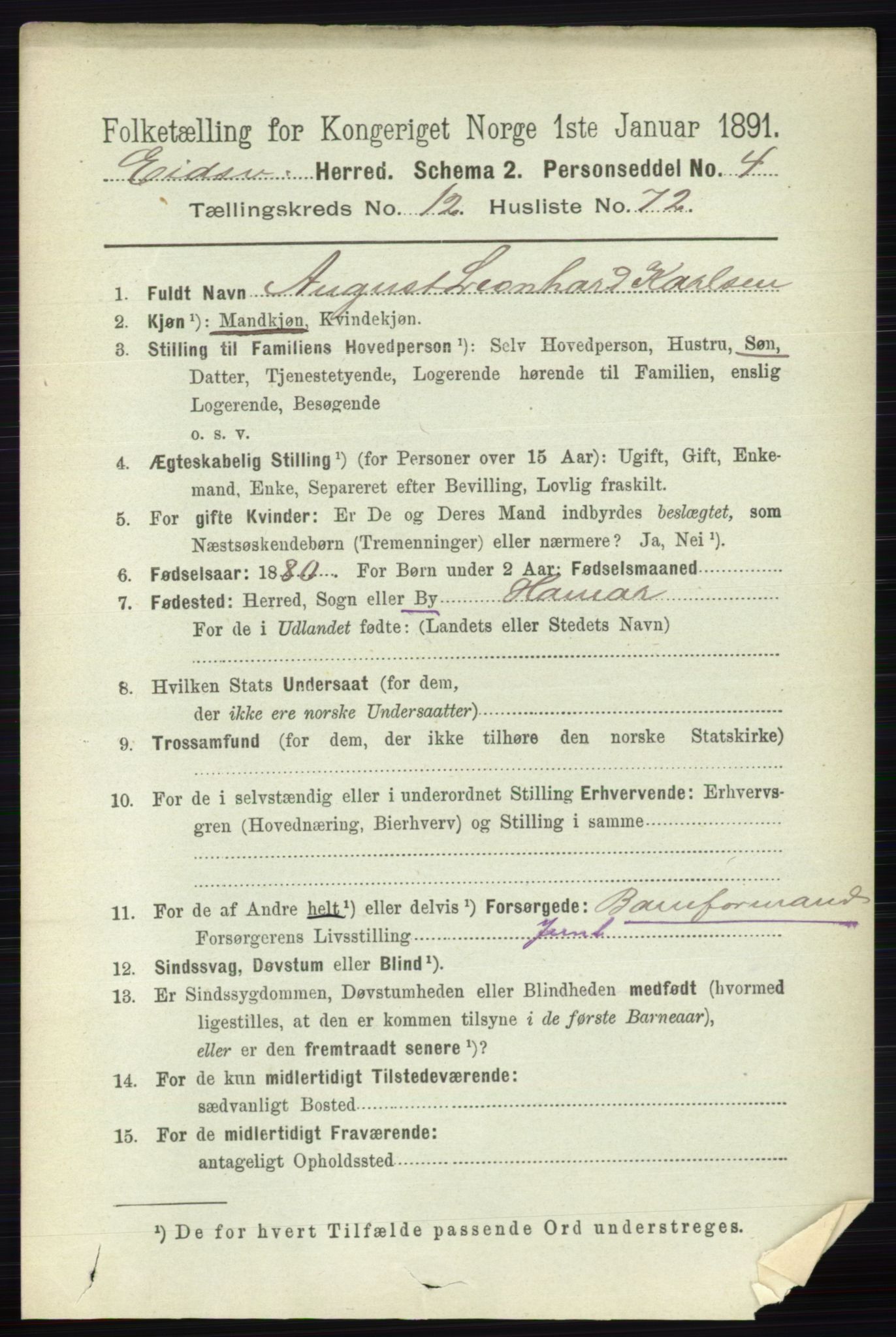 RA, 1891 census for 0237 Eidsvoll, 1891, p. 8929