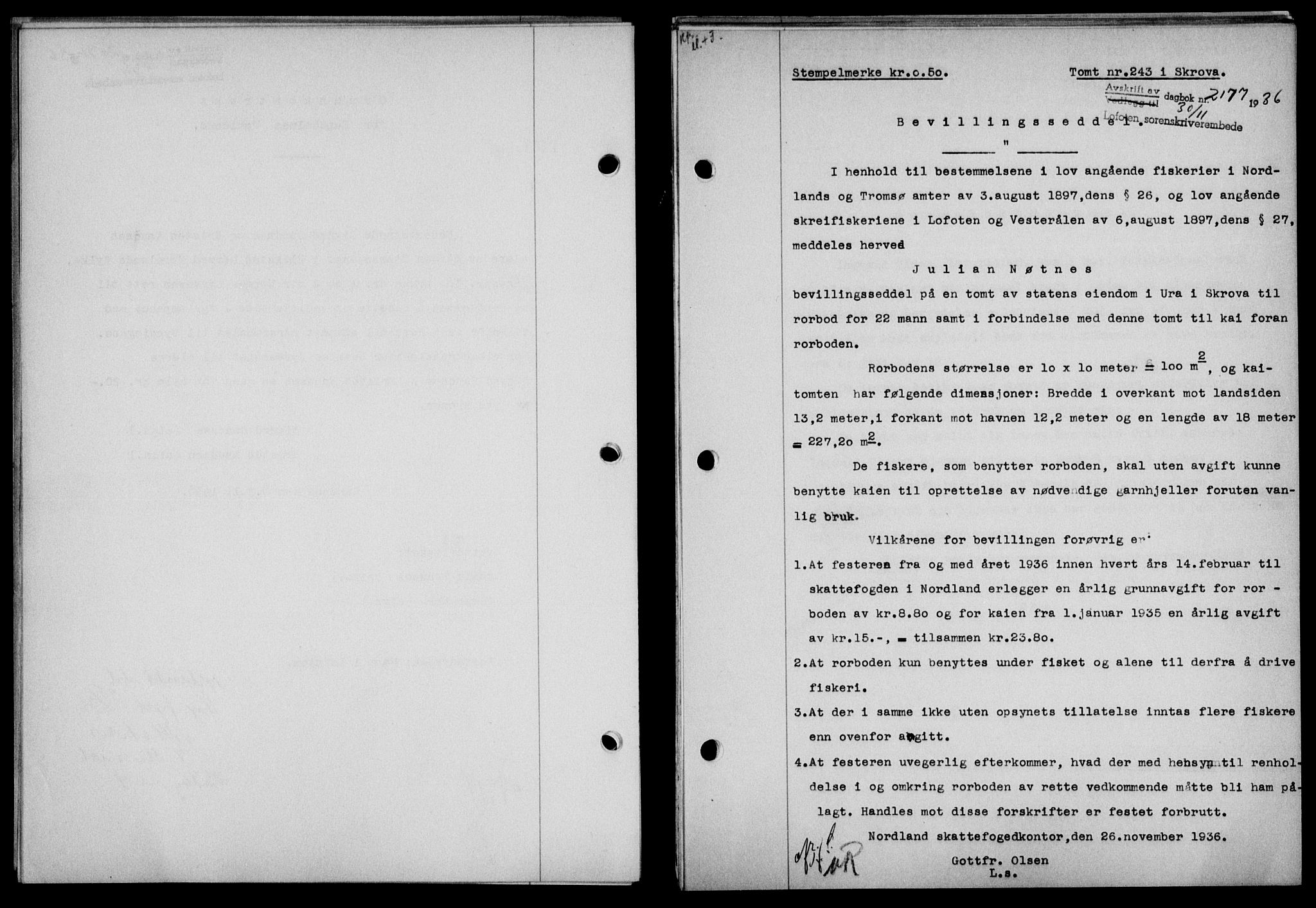Lofoten sorenskriveri, SAT/A-0017/1/2/2C/L0001a: Mortgage book no. 1a, 1936-1937, Diary no: : 2177/1936
