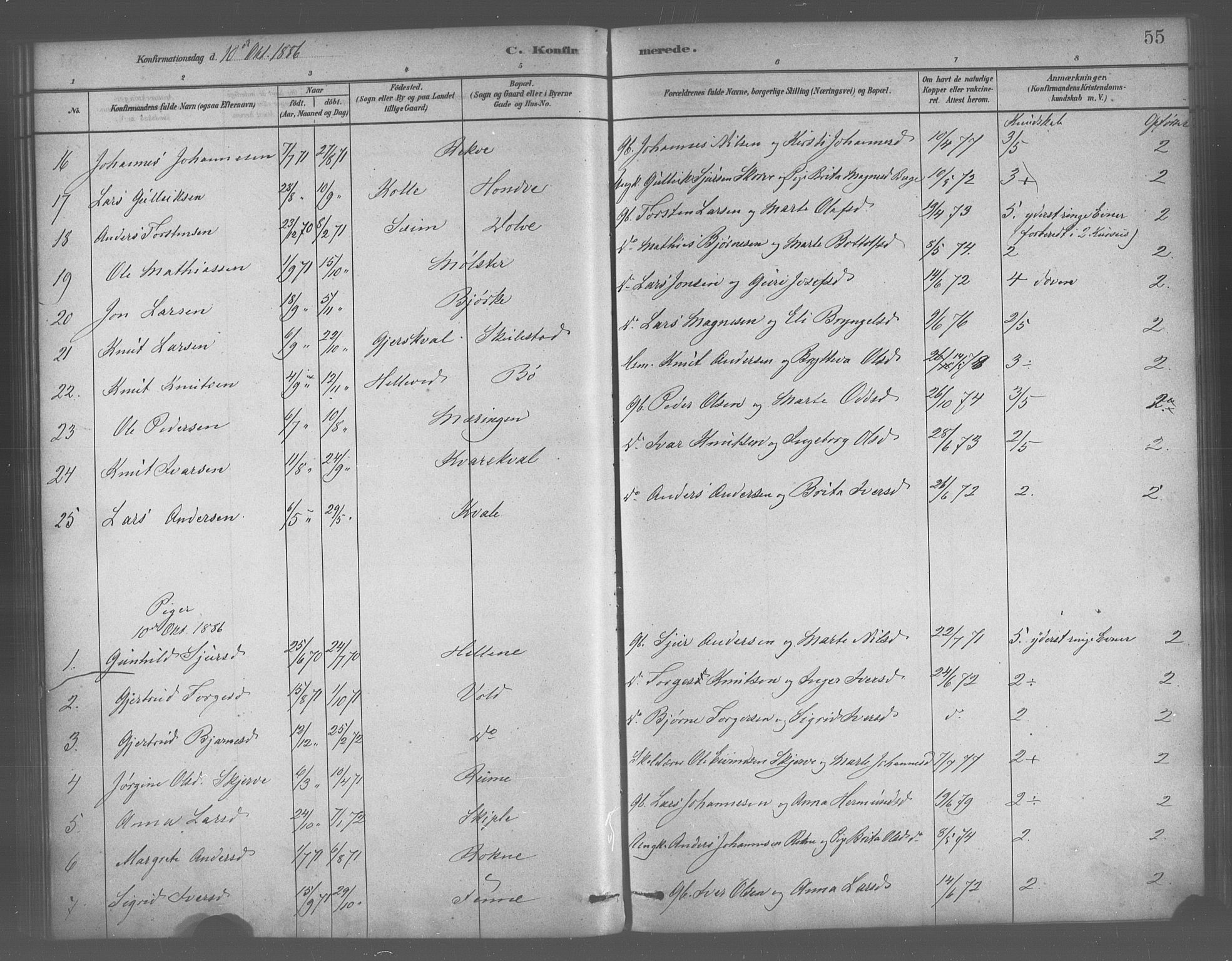 Voss sokneprestembete, SAB/A-79001/H/Haa: Parish register (official) no. B 1, 1877-1899, p. 55