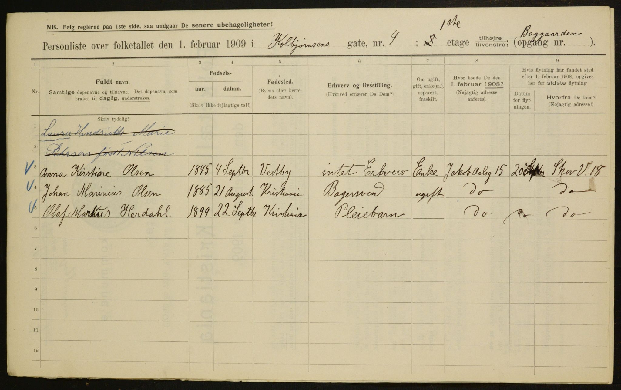 OBA, Municipal Census 1909 for Kristiania, 1909, p. 11683