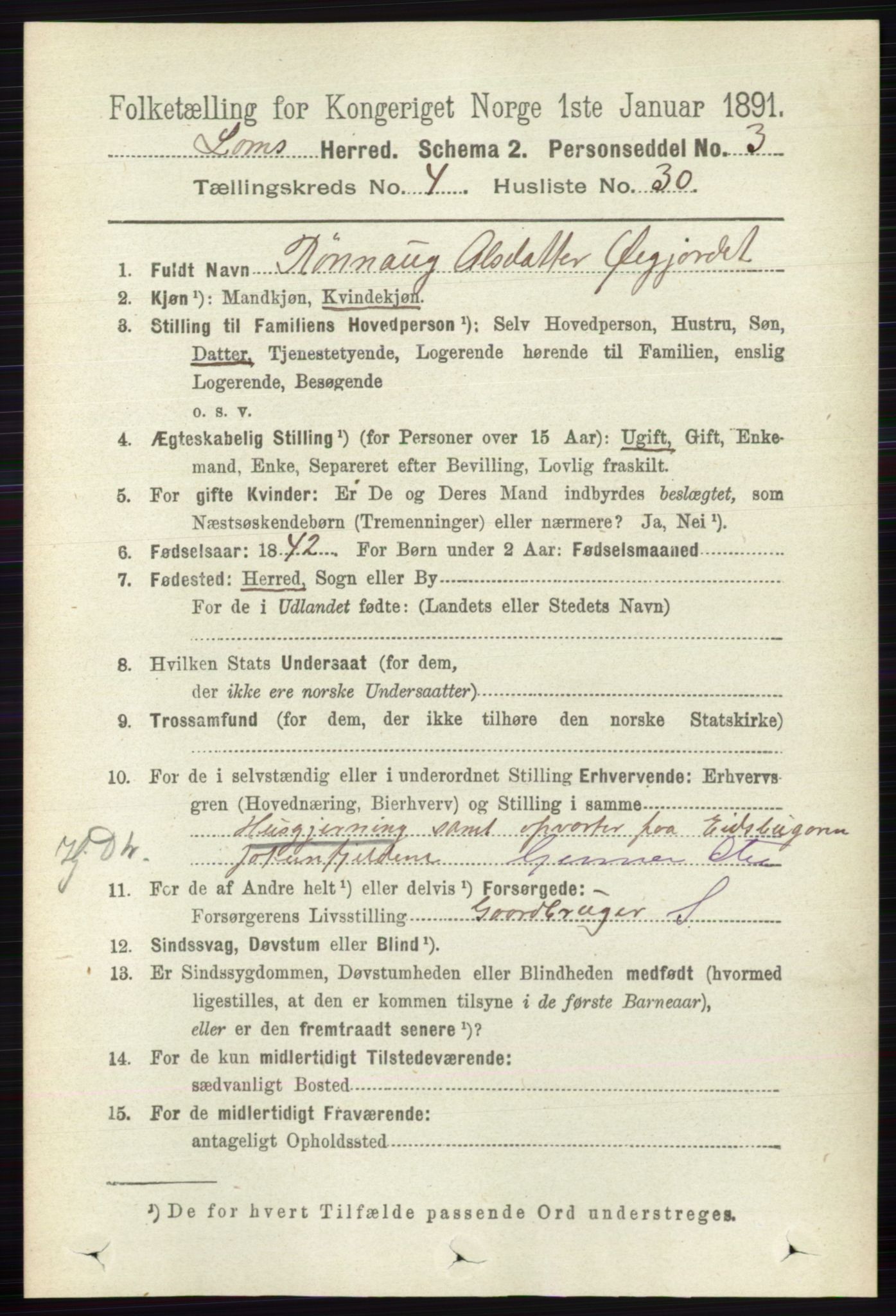 RA, 1891 census for 0514 Lom, 1891, p. 1679