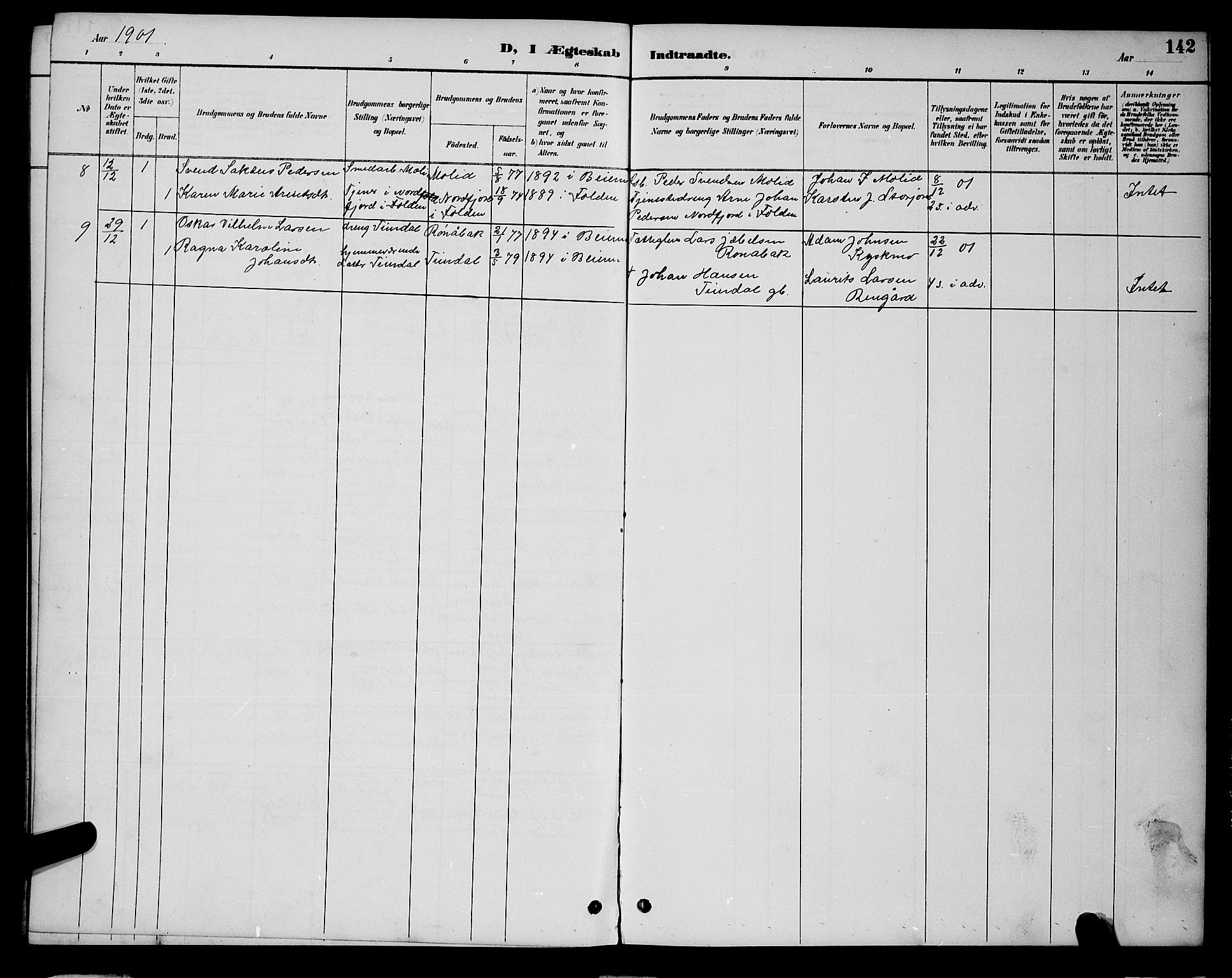 Ministerialprotokoller, klokkerbøker og fødselsregistre - Nordland, AV/SAT-A-1459/846/L0654: Parish register (copy) no. 846C04, 1887-1901, p. 142