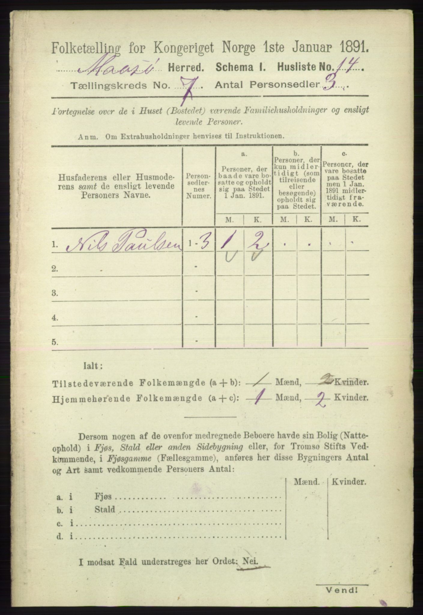 RA, 1891 census for 2018 Måsøy, 1891, p. 1398