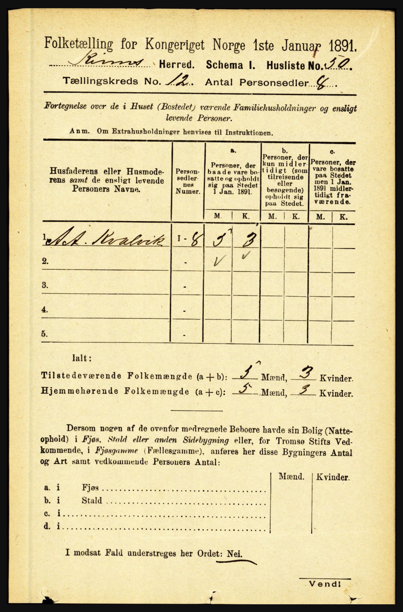 RA, 1891 census for 1437 Kinn, 1891, p. 4480