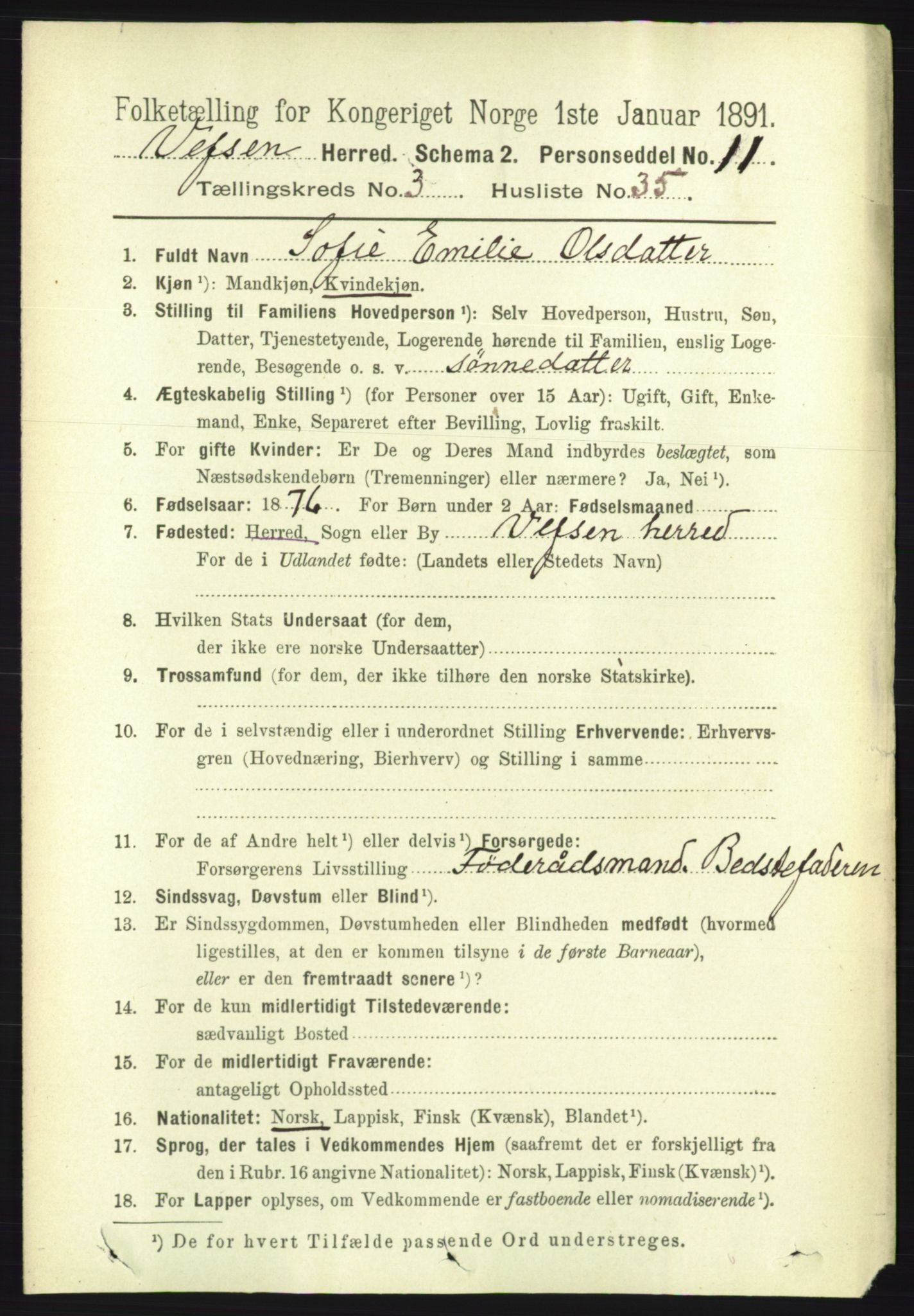 RA, 1891 census for 1824 Vefsn, 1891, p. 1526