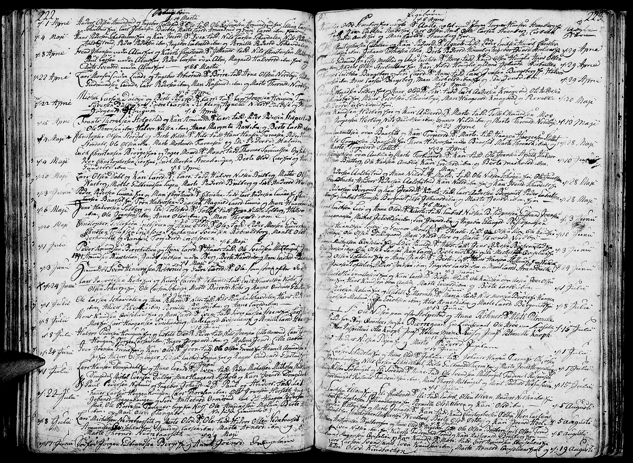 Ringsaker prestekontor, SAH/PREST-014/K/Ka/L0003: Parish register (official) no. 3, 1775-1798, p. 222-223