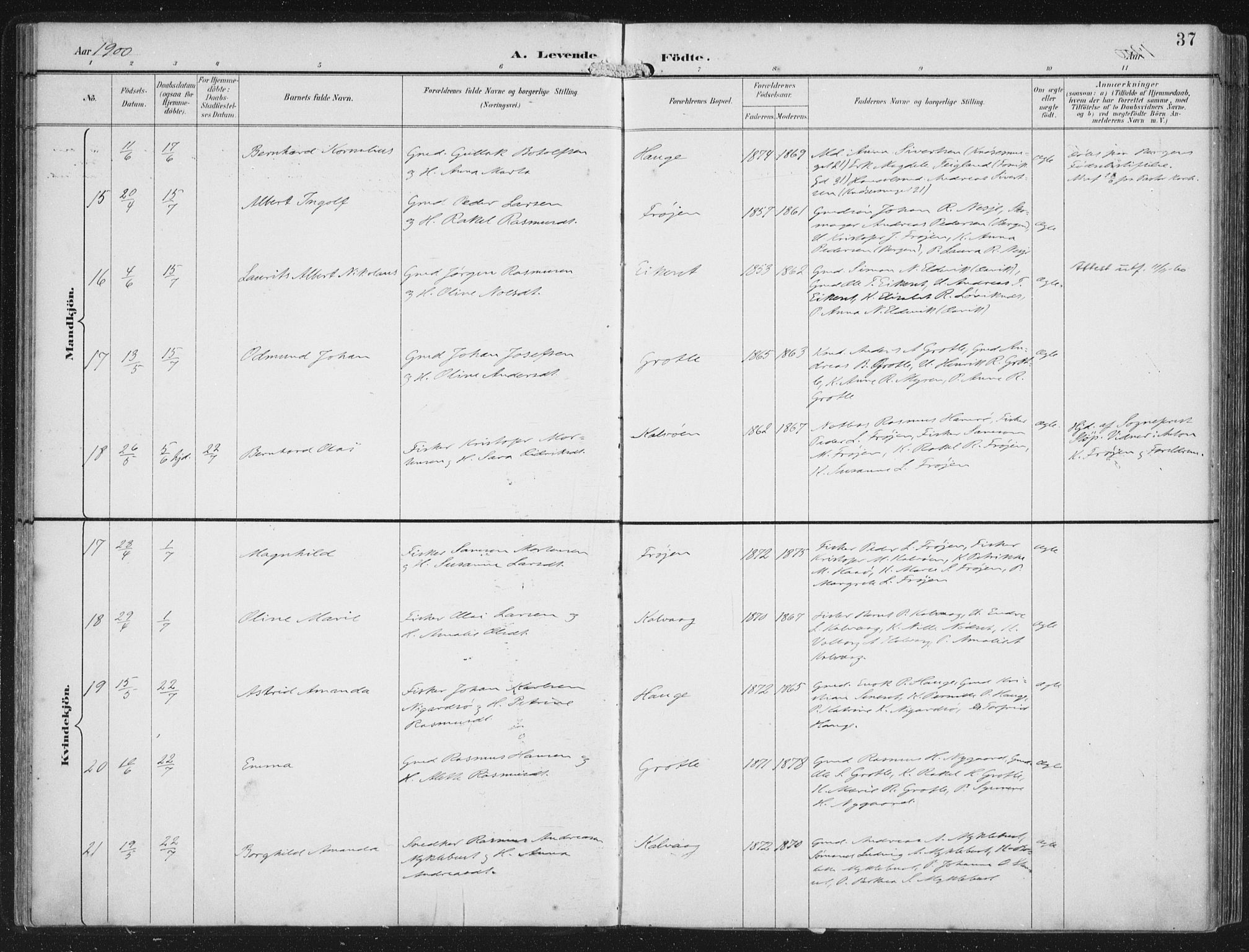 Bremanger sokneprestembete, AV/SAB-A-82201/H/Haa/Haab/L0002: Parish register (official) no. B  2, 1896-1908, p. 37