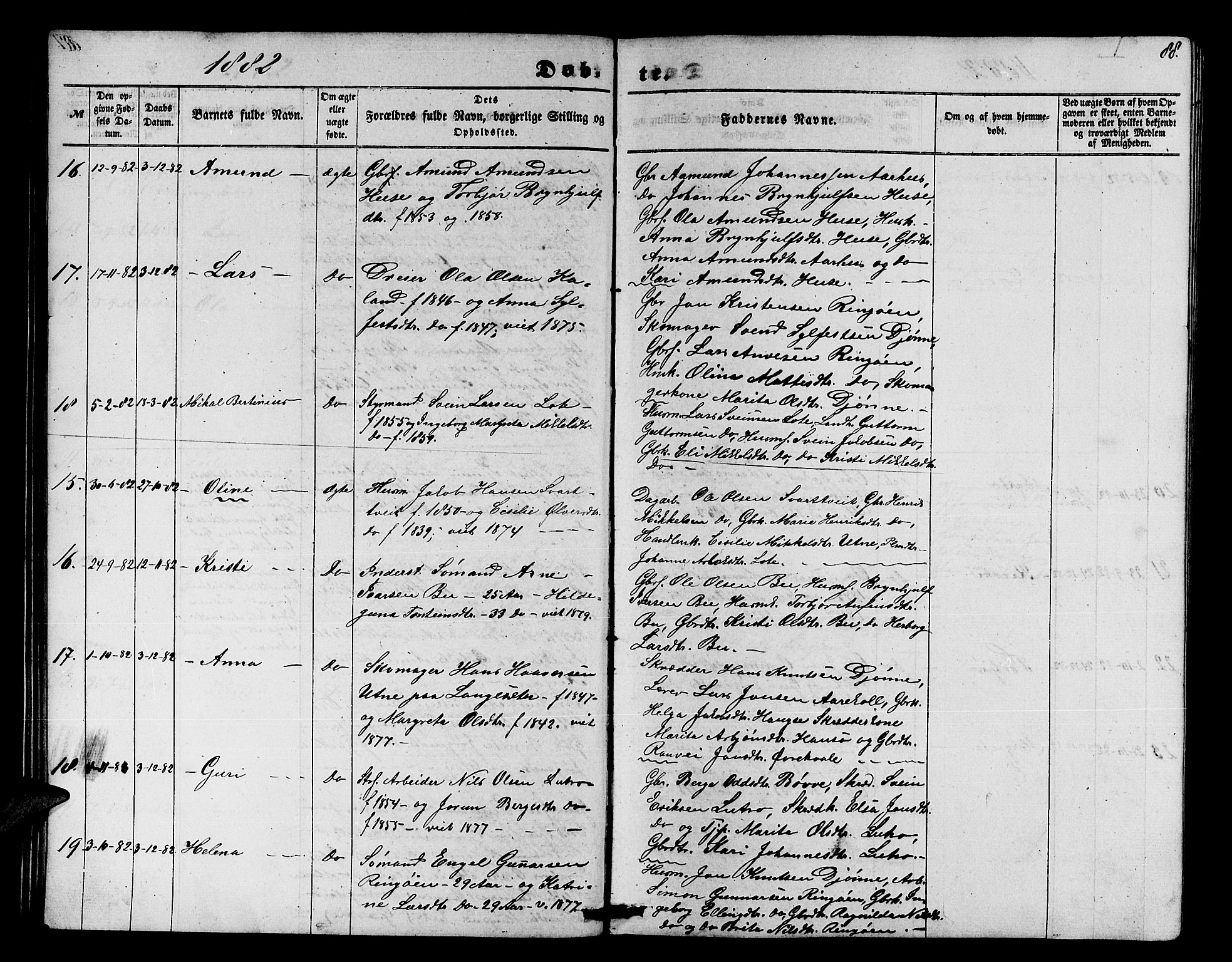 Ullensvang sokneprestembete, SAB/A-78701/H/Hab: Parish register (copy) no. E 6, 1857-1886, p. 88