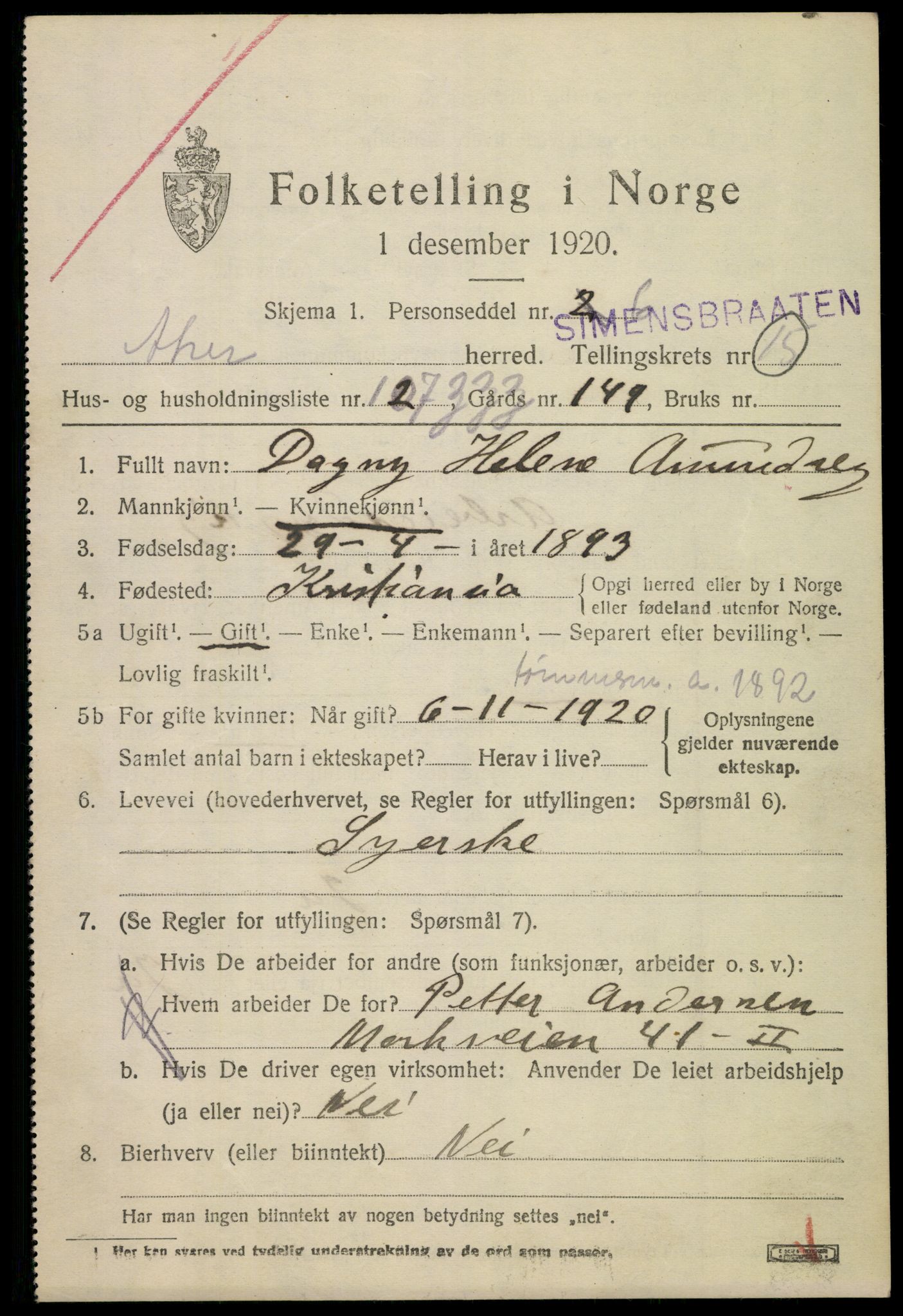 SAO, 1920 census for Aker, 1920, p. 86380