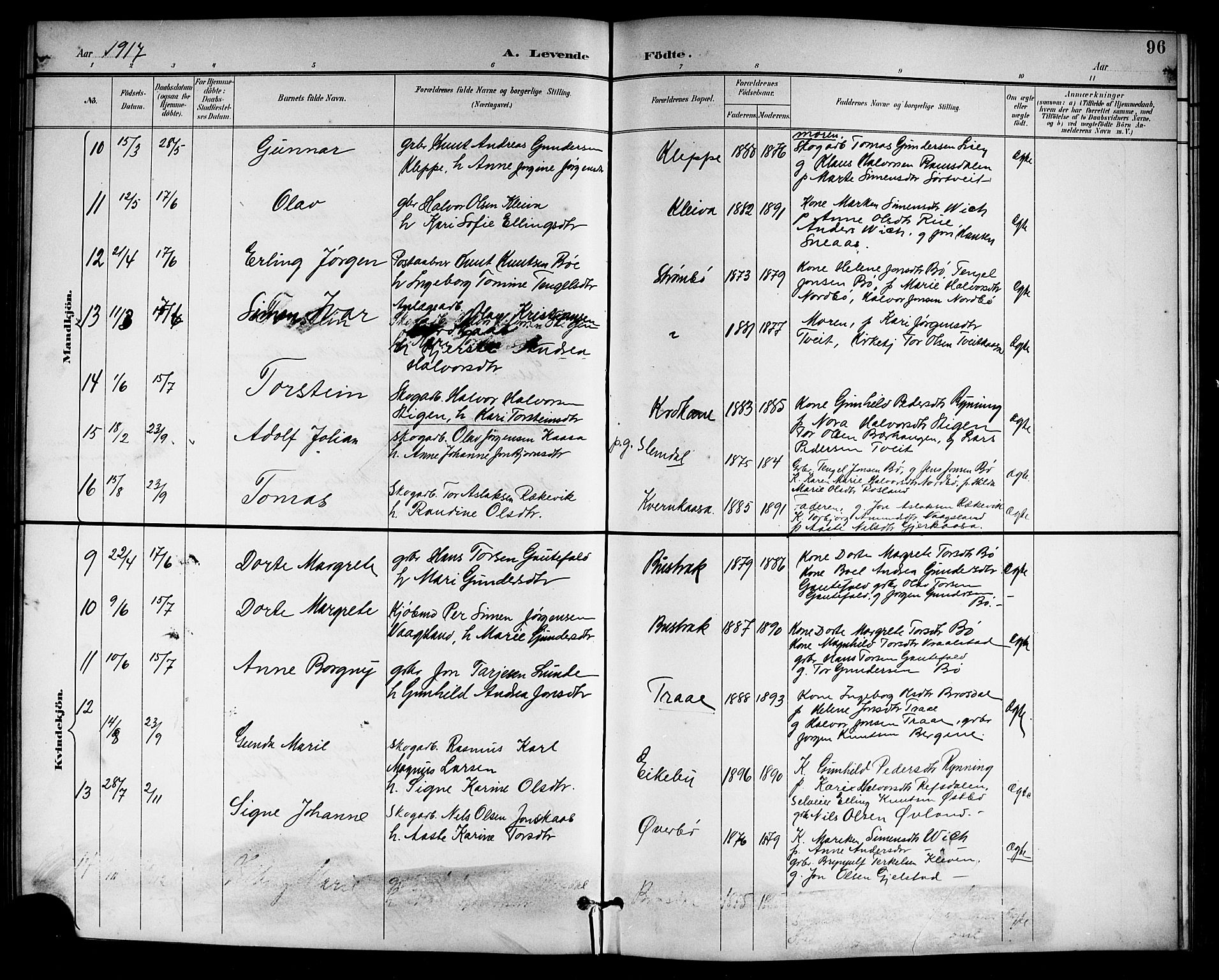 Drangedal kirkebøker, SAKO/A-258/G/Gb/L0002: Parish register (copy) no. II 2, 1895-1918, p. 96
