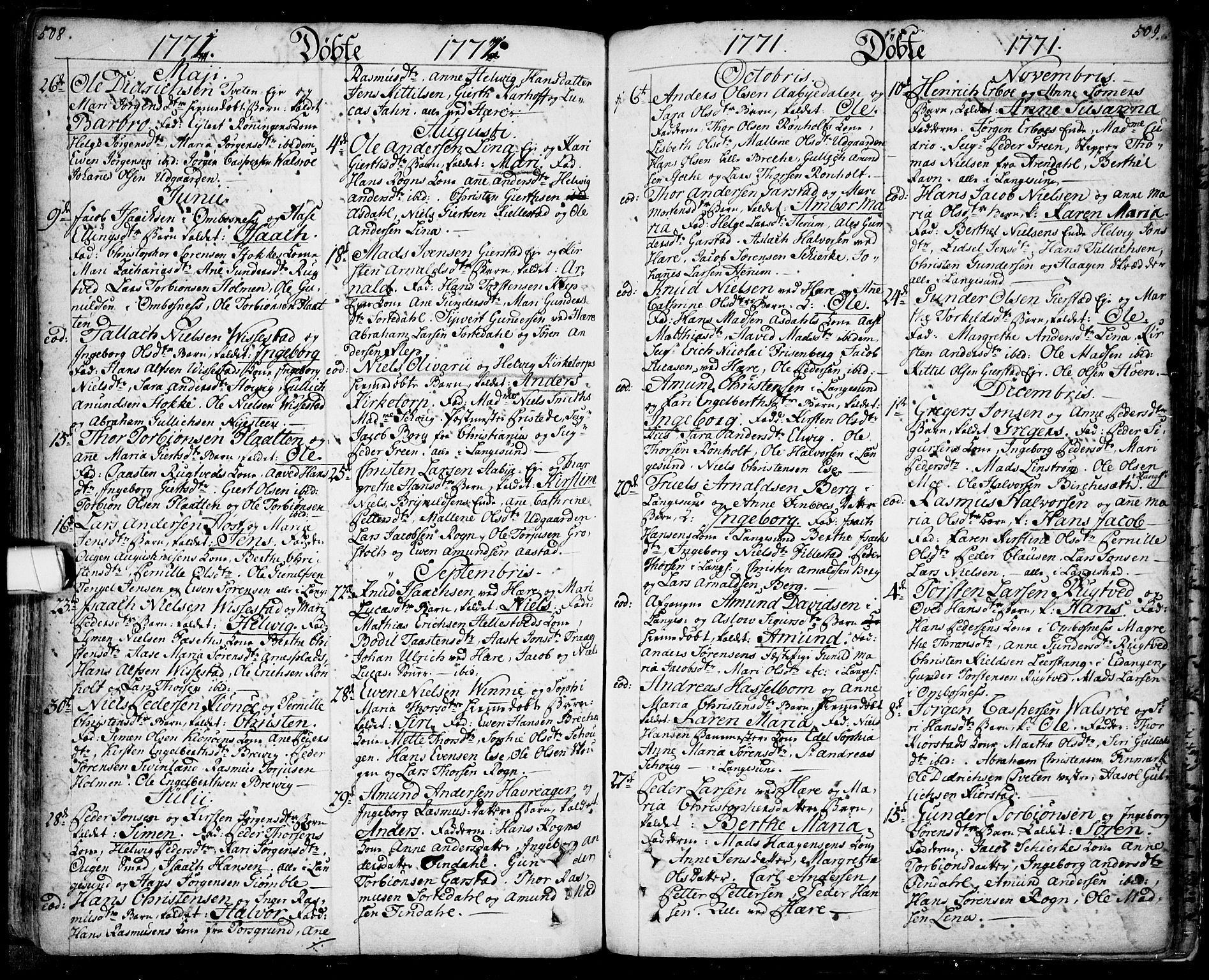 Bamble kirkebøker, SAKO/A-253/F/Fa/L0001: Parish register (official) no. I 1, 1702-1774, p. 508-509