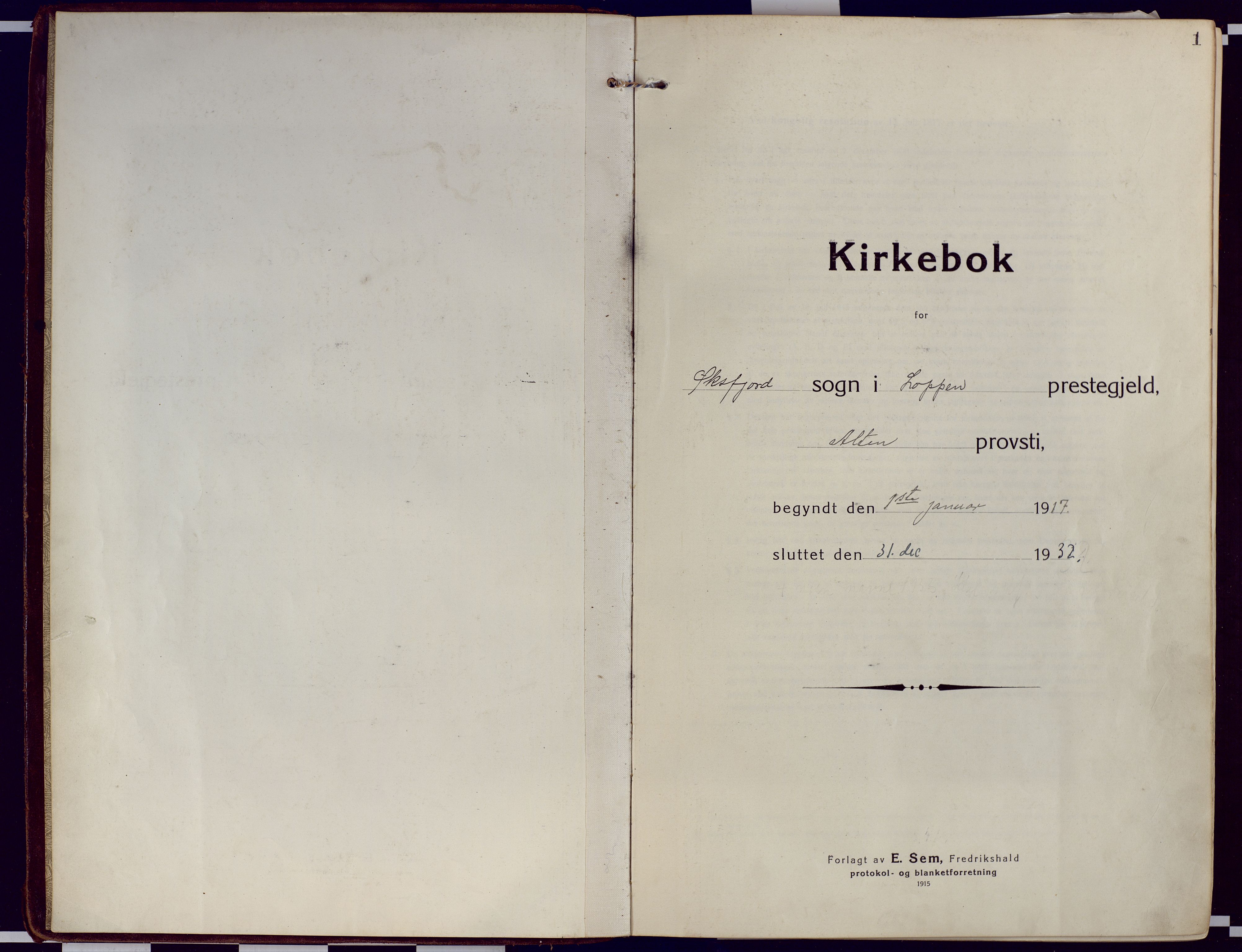 Loppa sokneprestkontor, AV/SATØ-S-1339/H/Ha/L0012kirke: Parish register (official) no. 12, 1917-1932, p. 1
