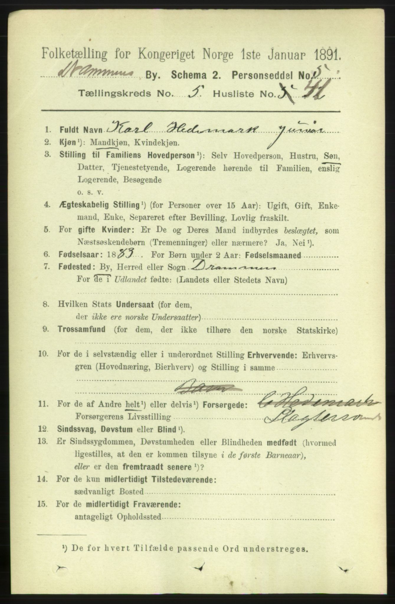 RA, 1891 census for 0602 Drammen, 1891, p. 6083