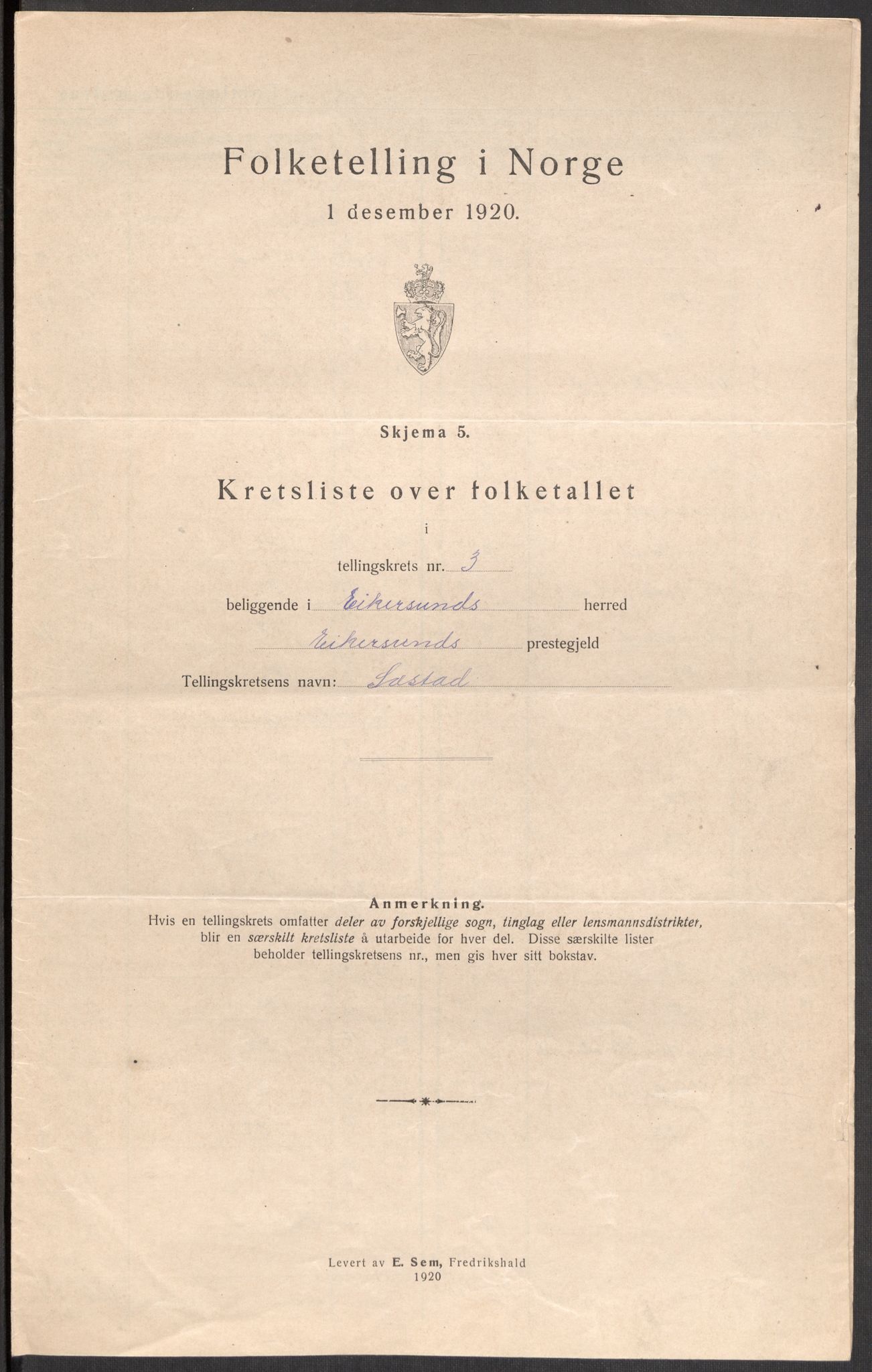 SAST, 1920 census for Eigersund, 1920, p. 13