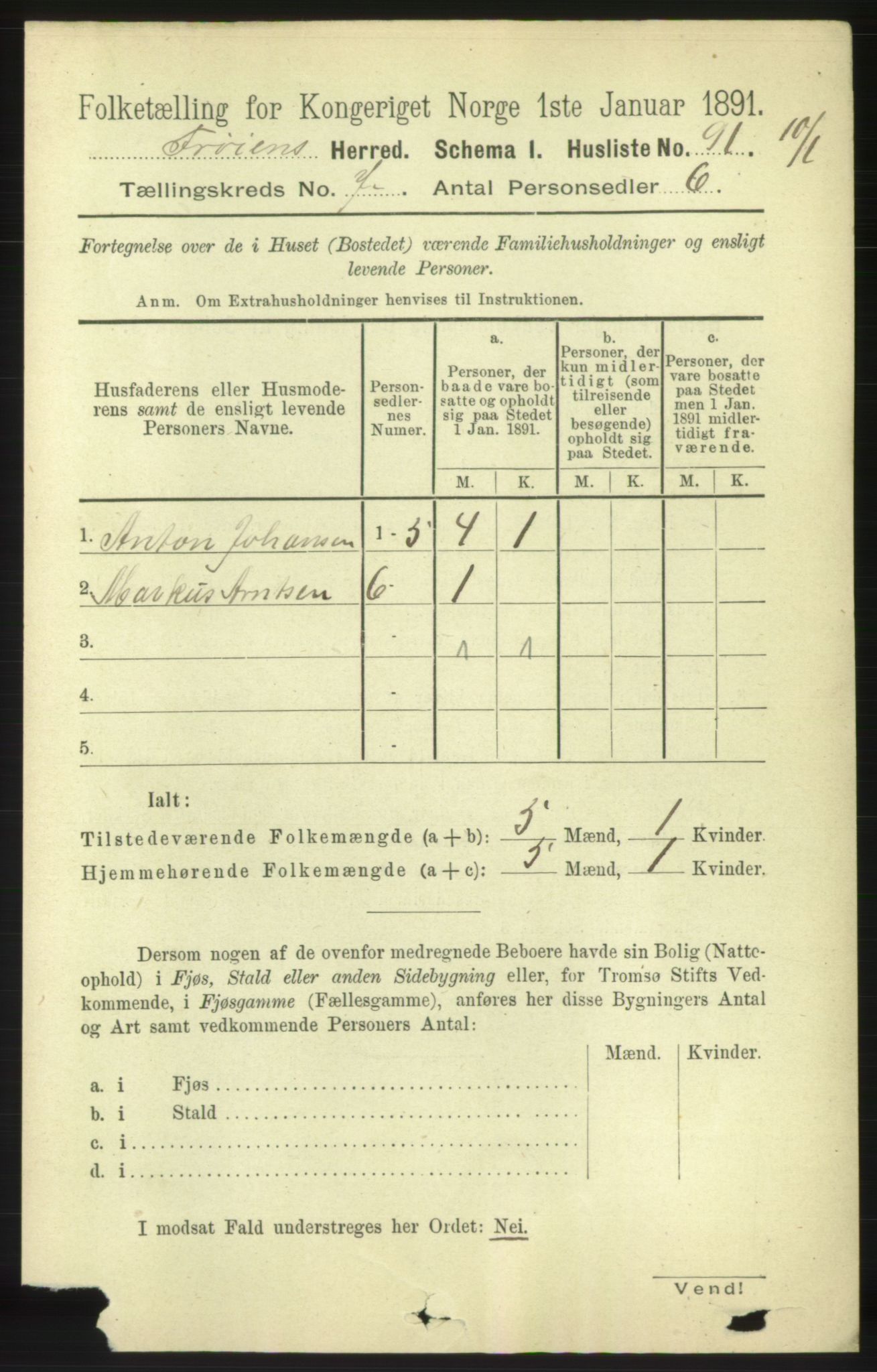 RA, 1891 census for 1619 Frøya, 1891, p. 5012