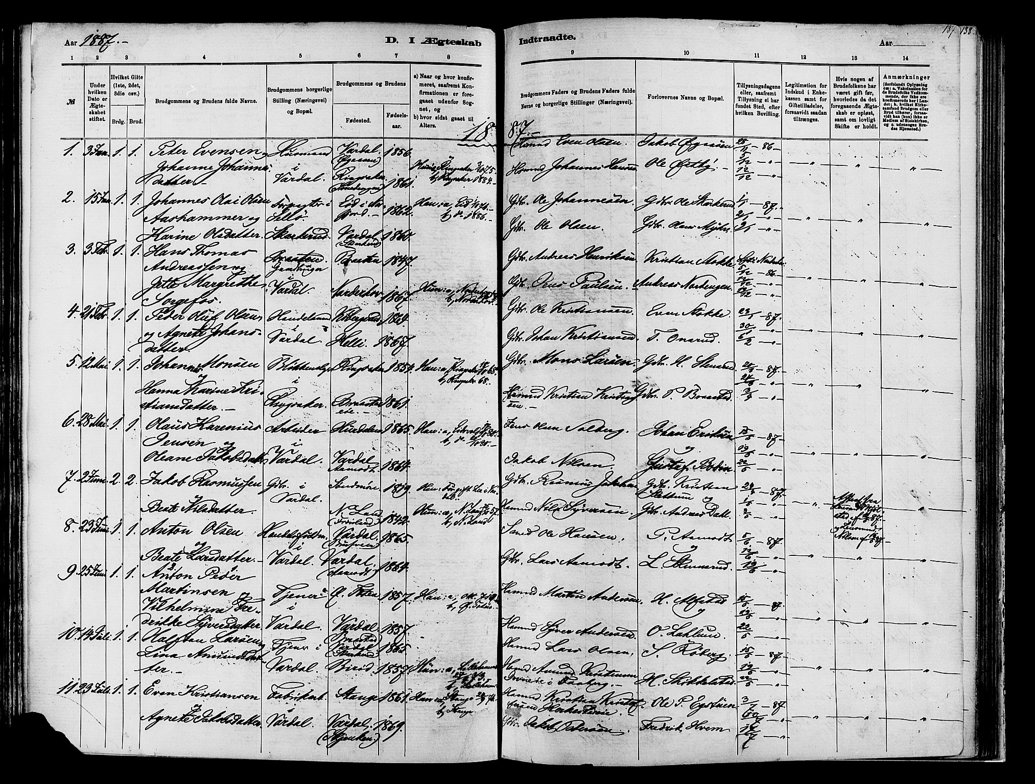 Vardal prestekontor, SAH/PREST-100/H/Ha/Haa/L0009: Parish register (official) no. 9, 1878-1892, p. 137