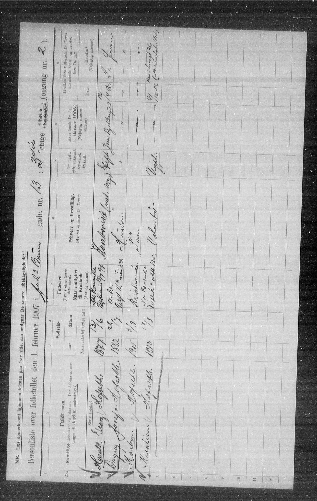 OBA, Municipal Census 1907 for Kristiania, 1907, p. 24104