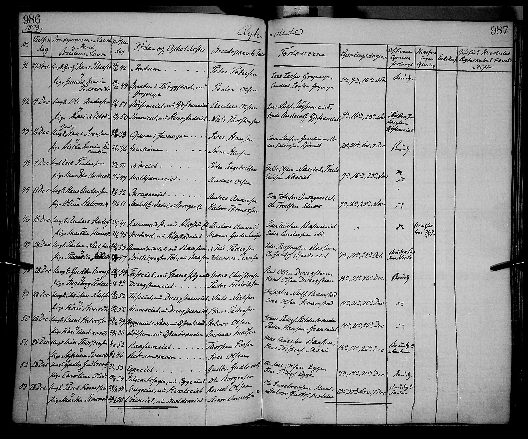 Gran prestekontor, SAH/PREST-112/H/Ha/Haa/L0012: Parish register (official) no. 12, 1856-1874, p. 986-987