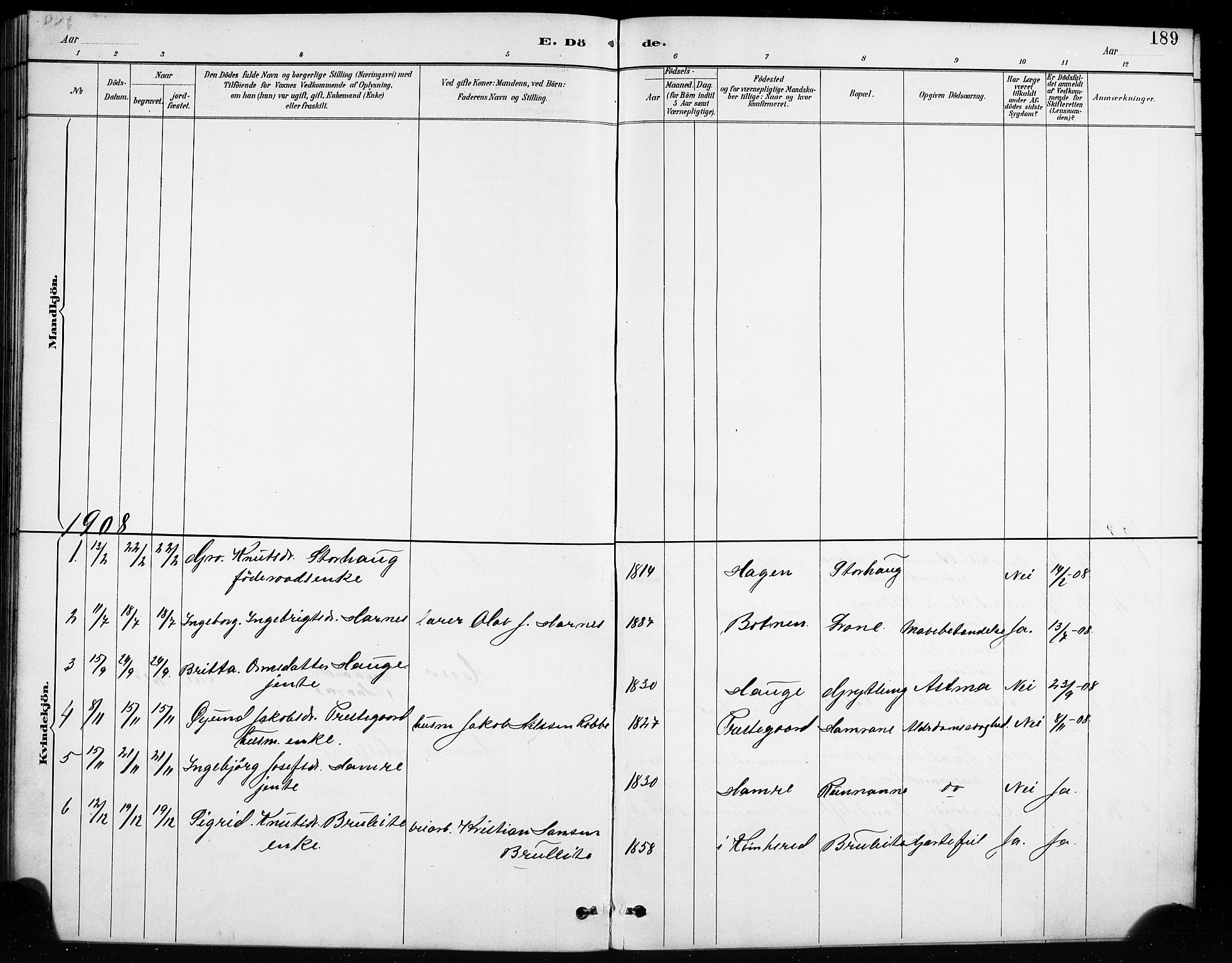 Røldal sokneprestembete, AV/SAB-A-100247: Parish register (copy) no. A 3, 1887-1917, p. 189