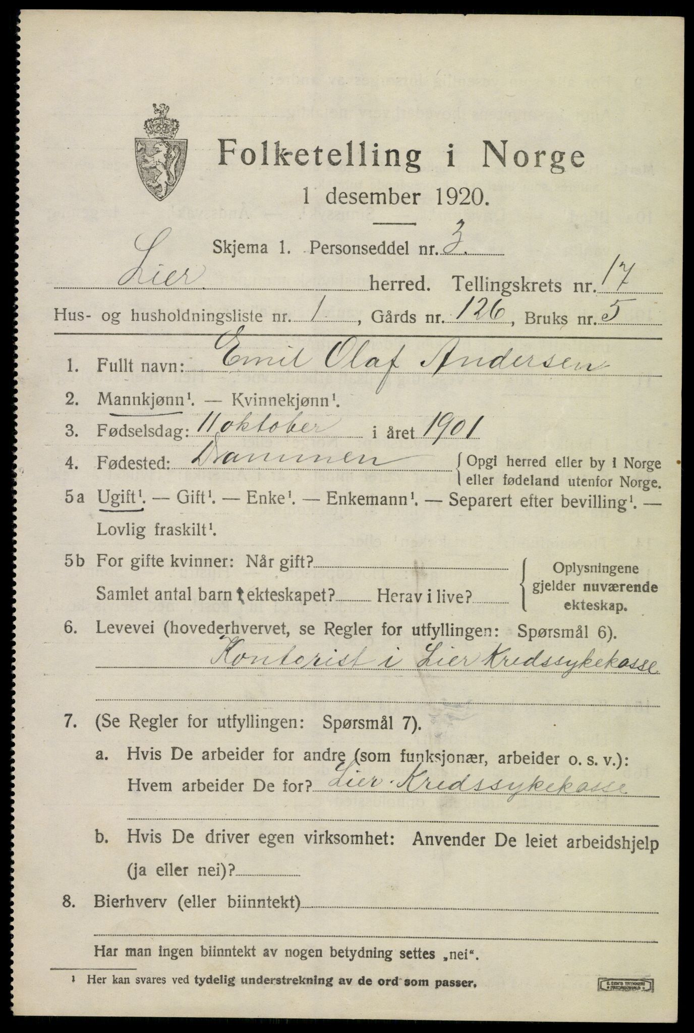 SAKO, 1920 census for Lier, 1920, p. 24370